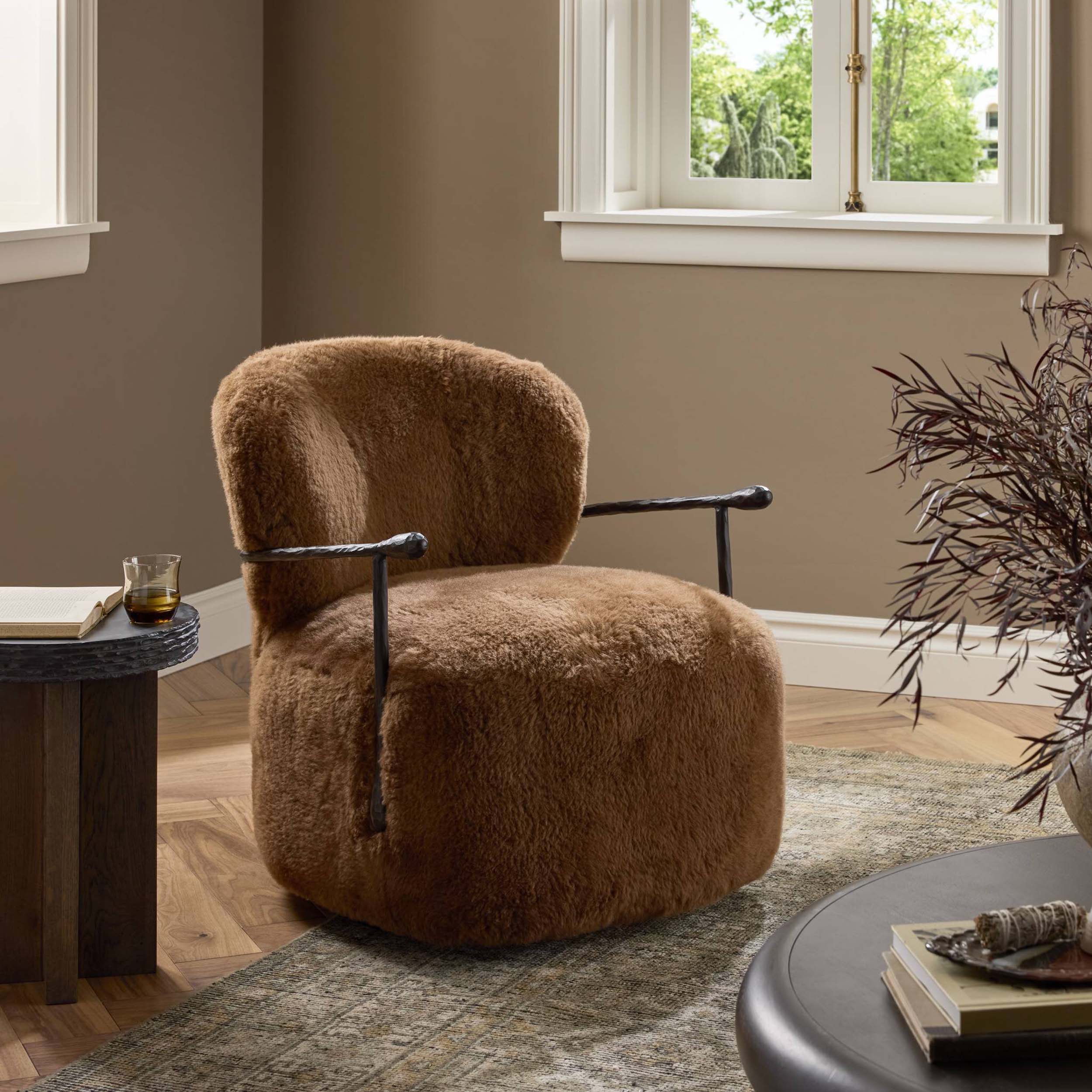 Plath Swivel Chair, Ochre Shearling by Four Hands - Image 8