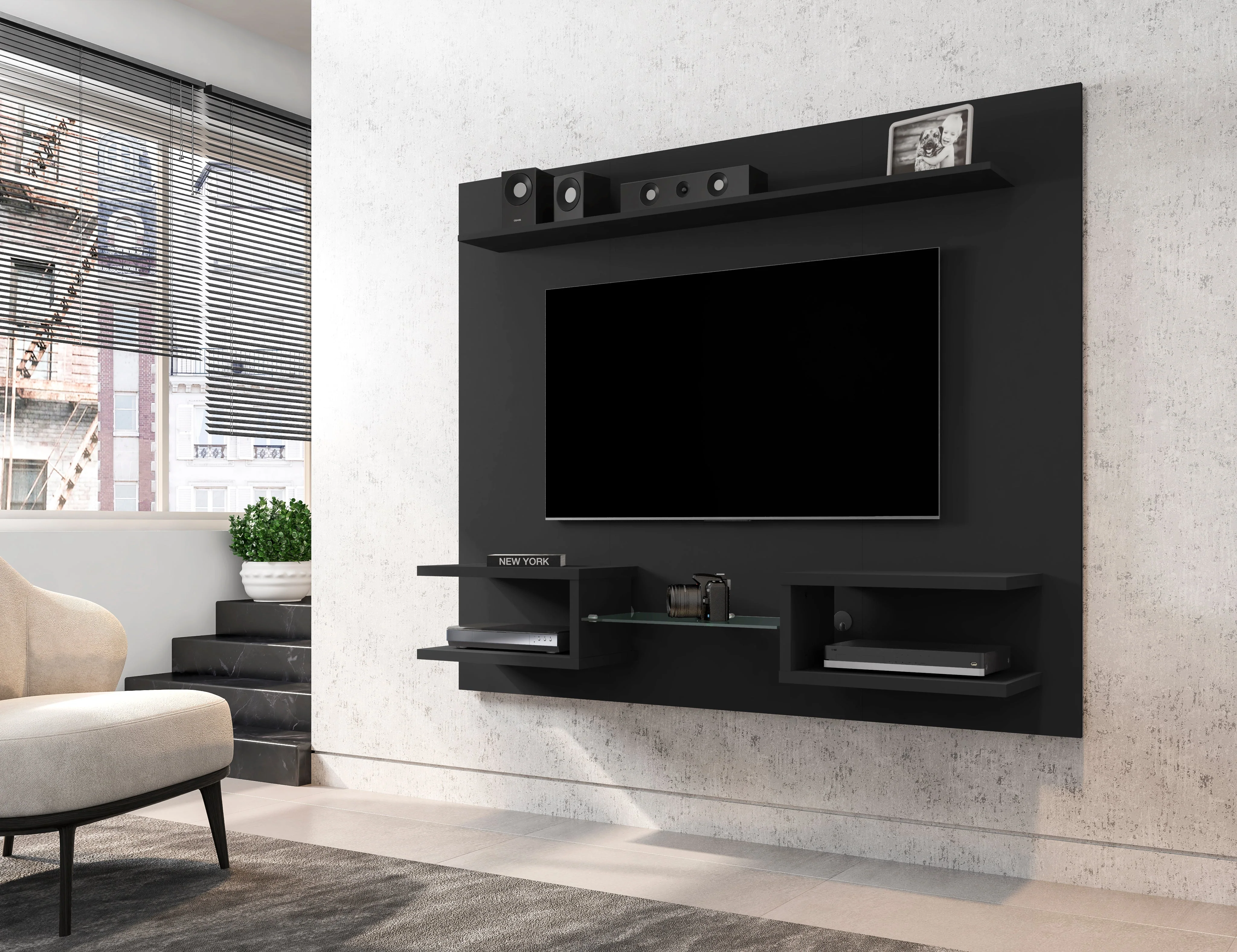 Plaza 64.25 Floating Entertainment Center in Black - Image 2