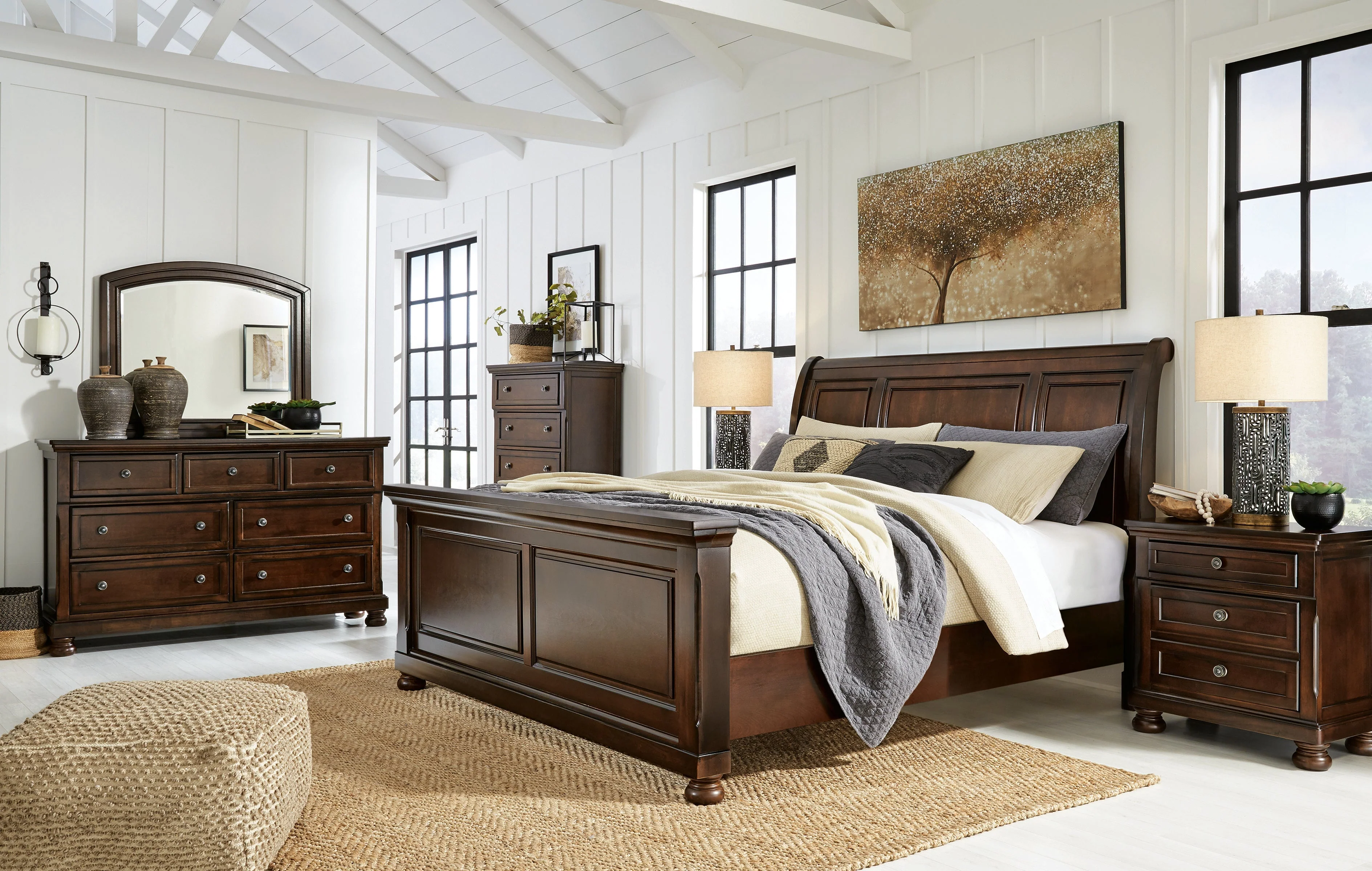 Porter Rustic Brown Sleigh Platform Bedroom Set