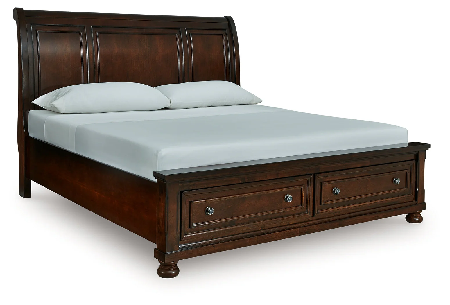 Porter Rustic Brown Sleigh Storage Platform Bedroom Set with 2 Footboard Drawers - Image 2