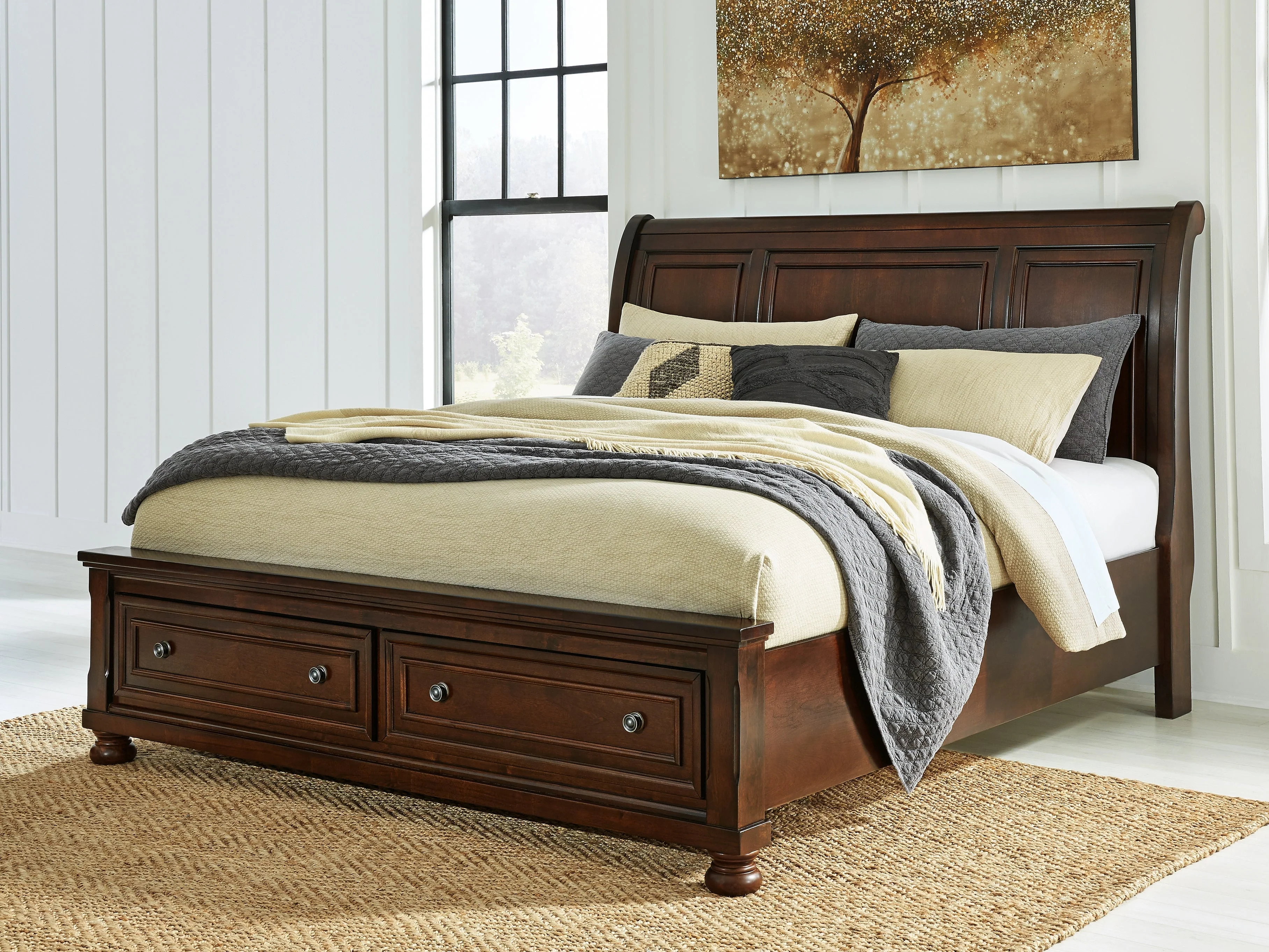 Porter Rustic Brown Sleigh Storage Platform Bedroom Set with 2 Footboard Drawers - Image 3