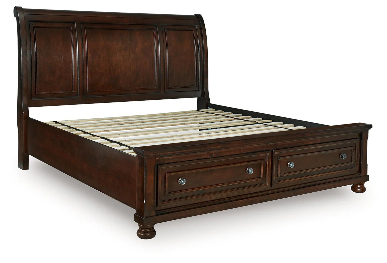 Porter Rustic Brown Sleigh Storage Platform Bedroom Set with 2 Footboard Drawers - Image 4