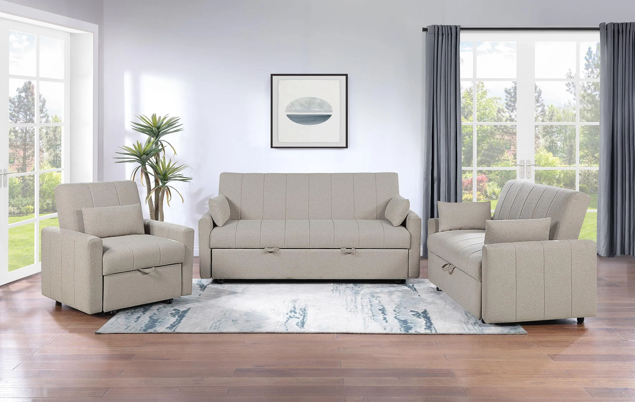 Portland Boucle Upholstered Sleeper Sofa Bed Latte - Image 14