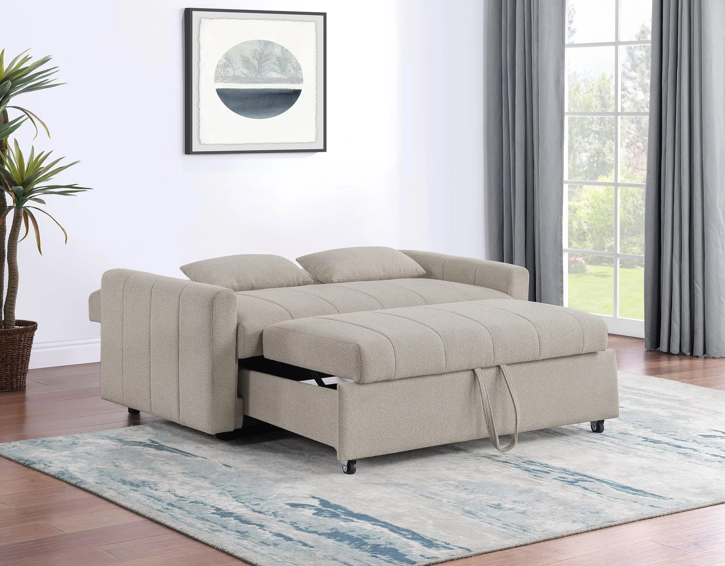 Portland Boucle Upholstered Sleeper Sofa Bed Latte - Image 3