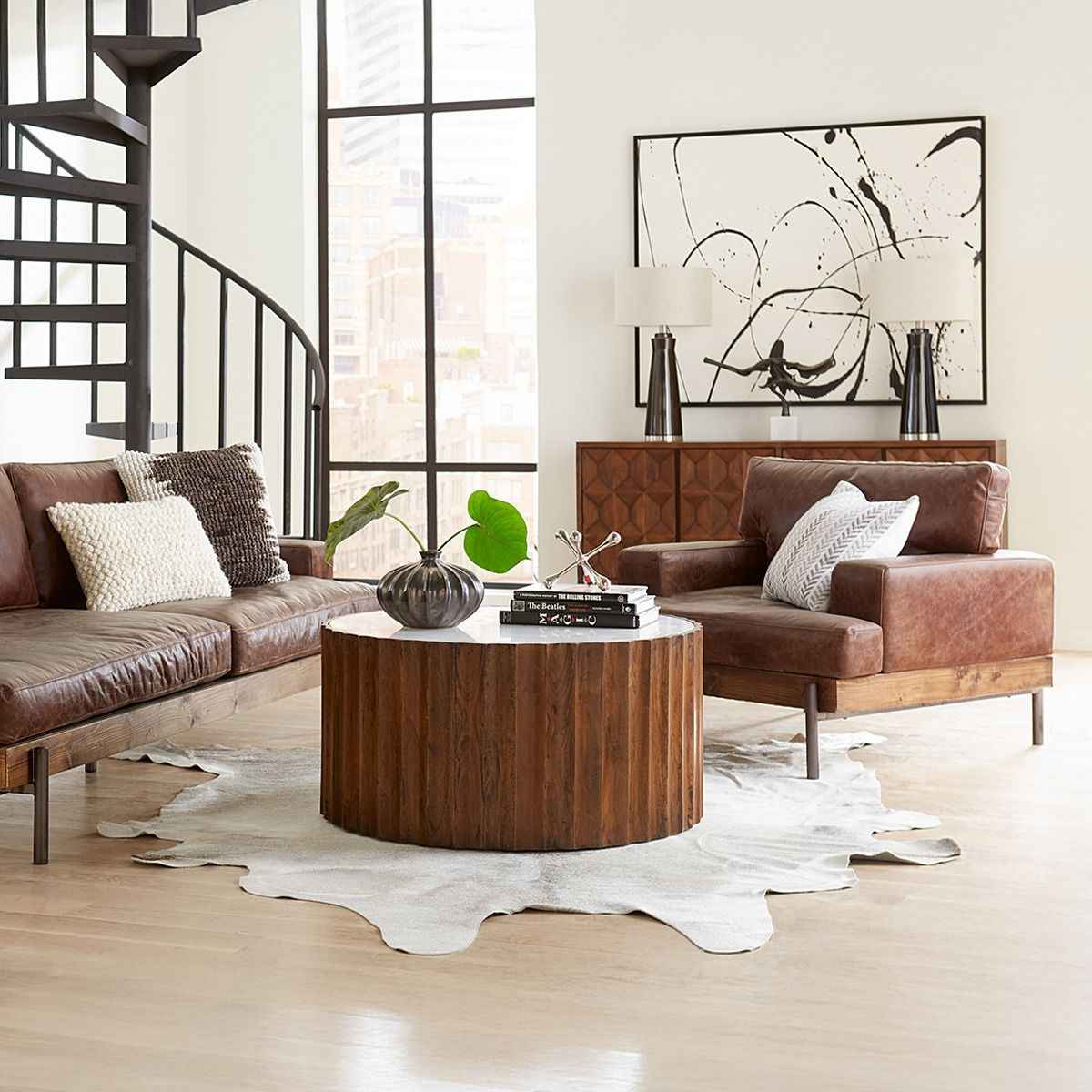 Portofino Industrial 41" Accent Chair in Geisha Brown Leather - Image 3