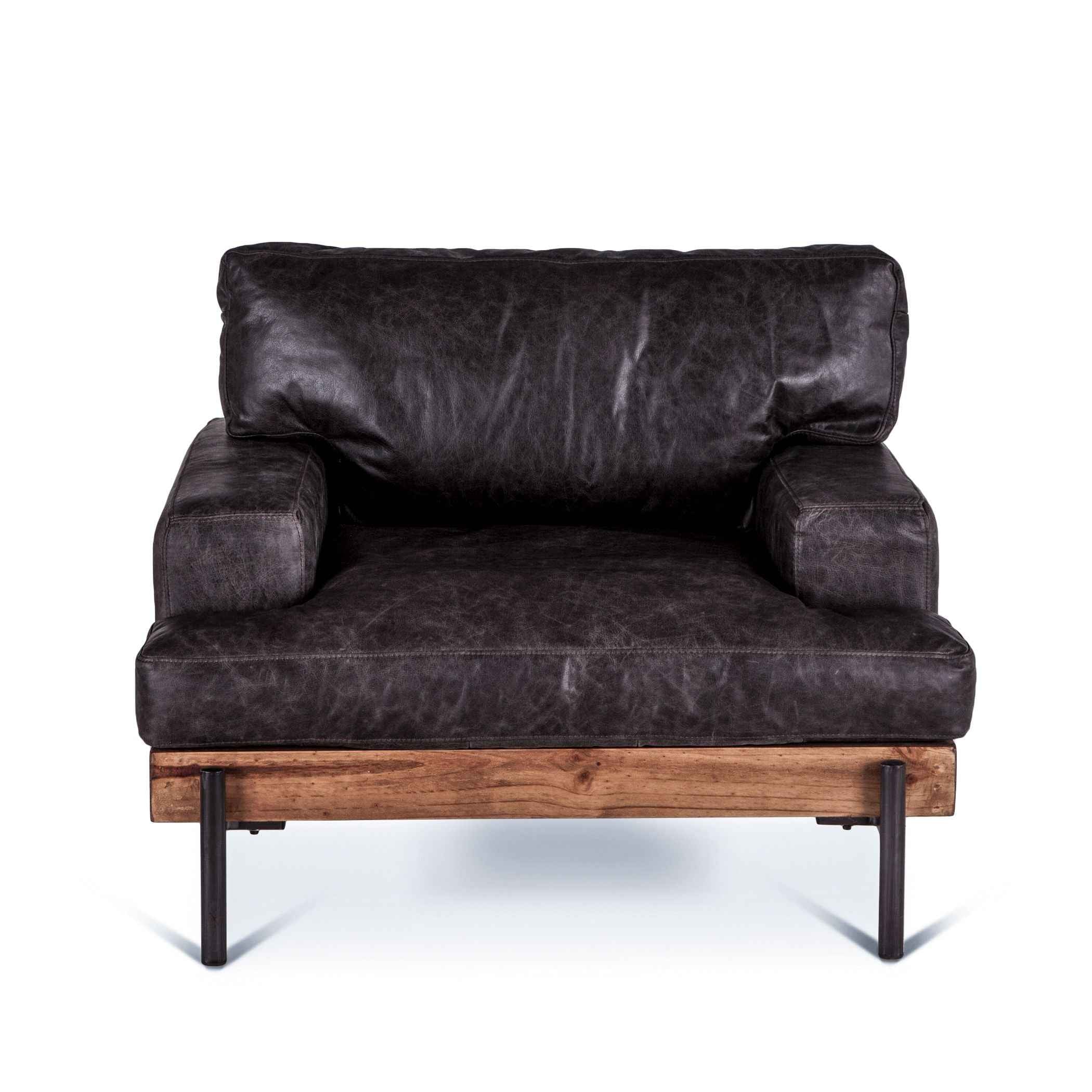Portofino Industrial 41" Accent Chair in Morocco Black Leather - Image 2