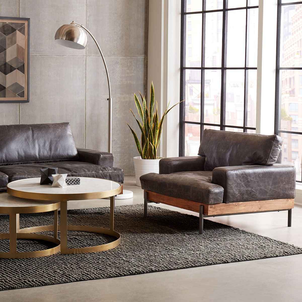 Portofino Industrial 41" Accent Chair in Morocco Black Leather - Image 3