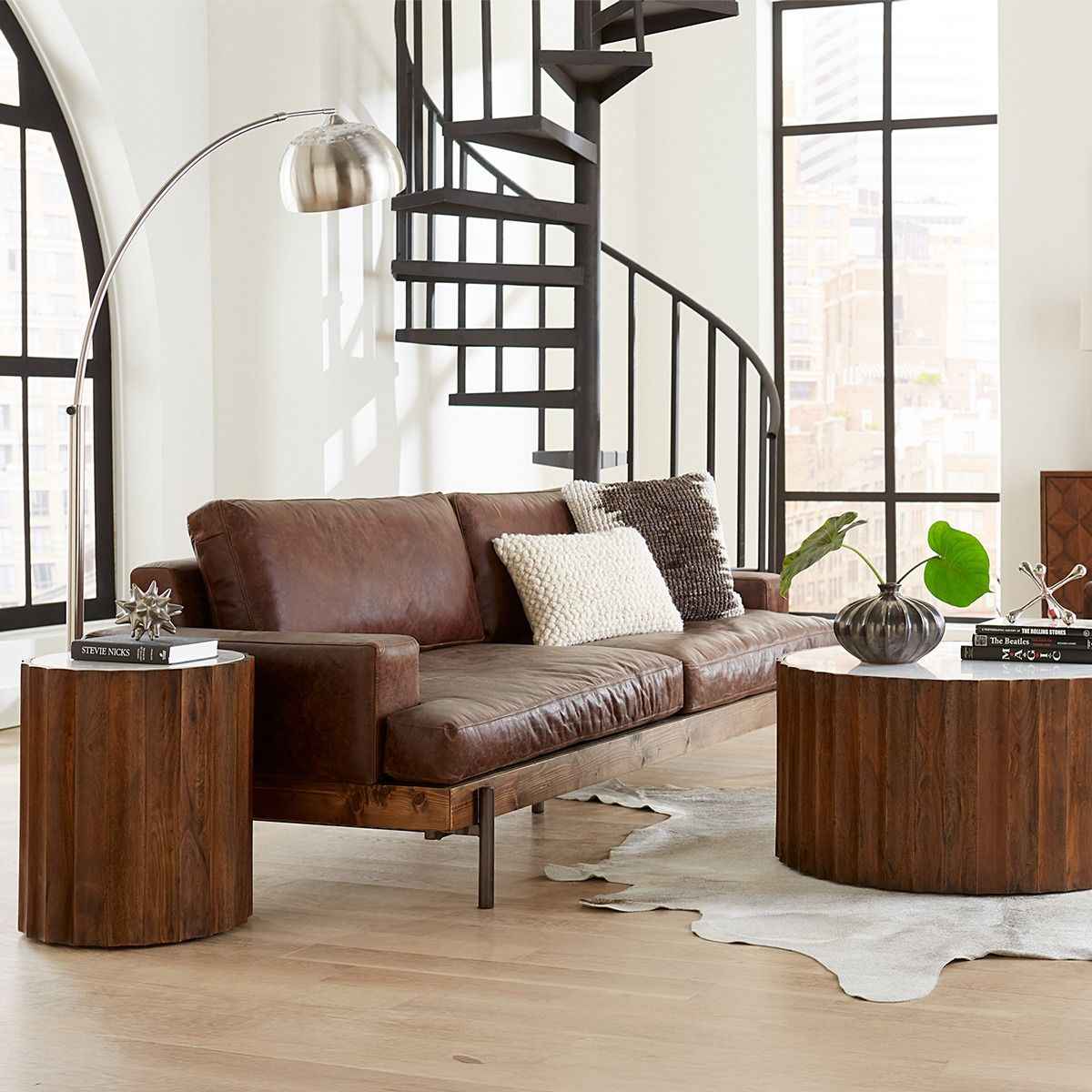 Portofino Industrial 94" Sofa in Geisha Brown Leather - Image 3