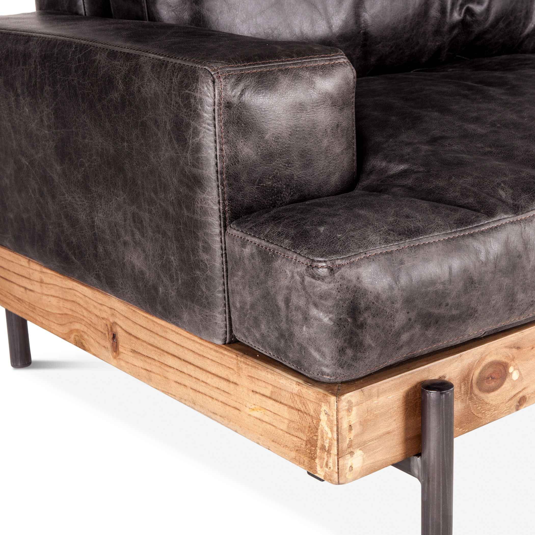 Portofino Industrial 94" Sofa in Morocco Black Leather - Image 6