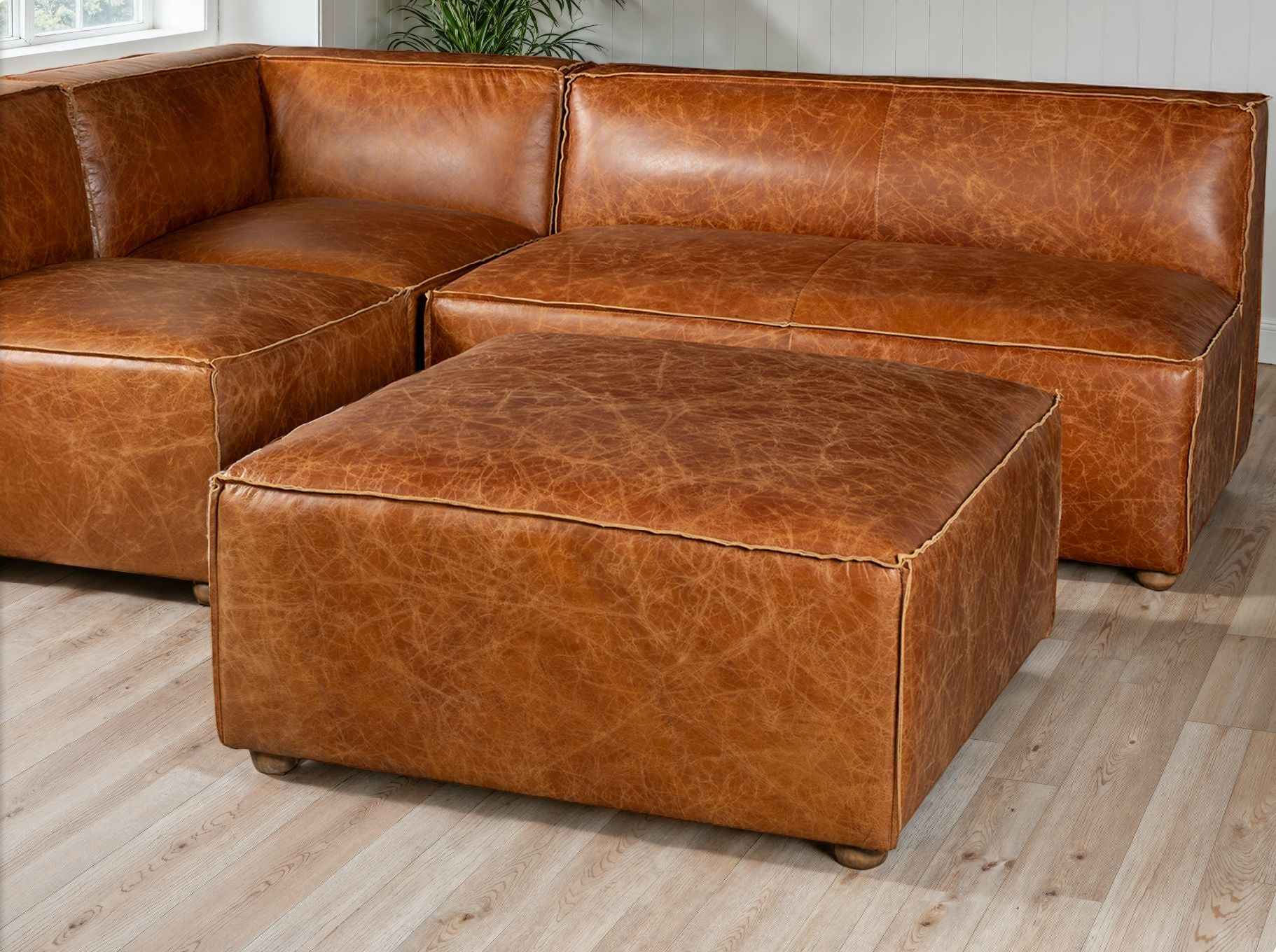 Portofino Loft Sectional Ottoman in Cocoa Brown Leather - Image 7