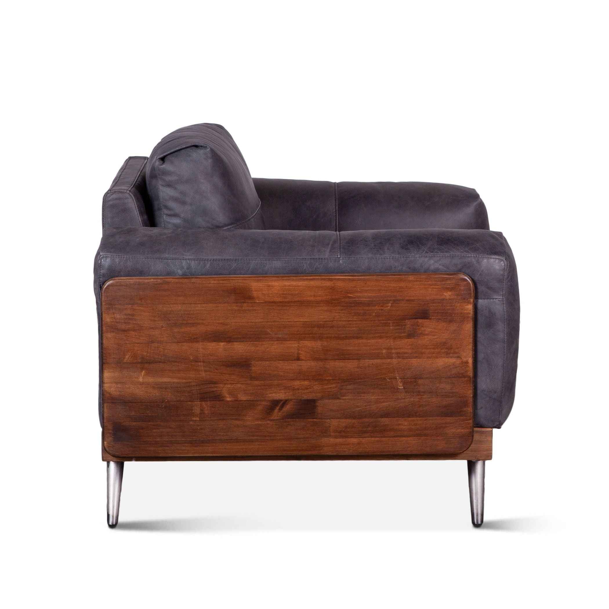 Portofino Mid Century 37" Accent Chair in Antique Ebony Leather - Image 3