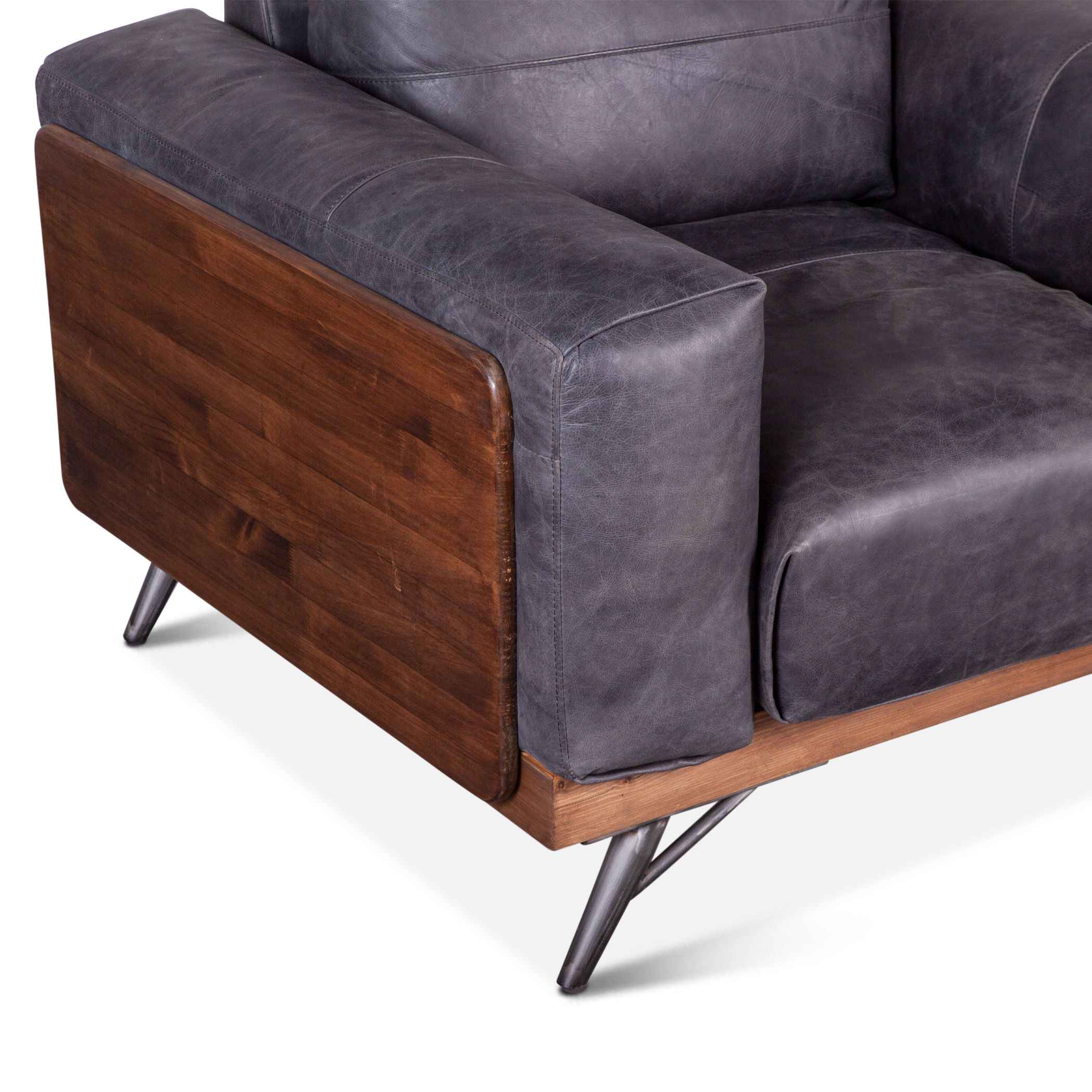 Portofino Mid Century 37" Accent Chair in Antique Ebony Leather - Image 5