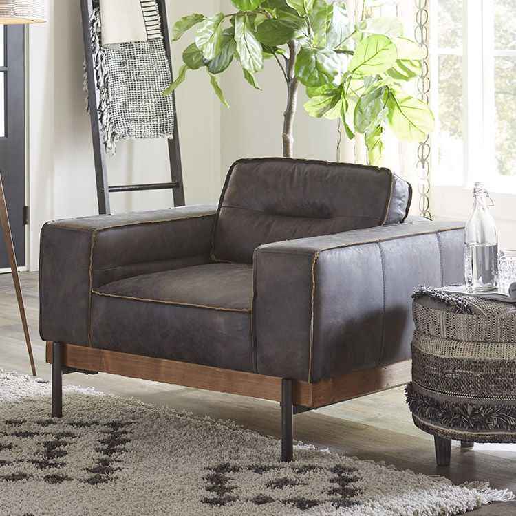 Portofino Modern 42" Accent Chair in Antique Ebony Leather - Image 2