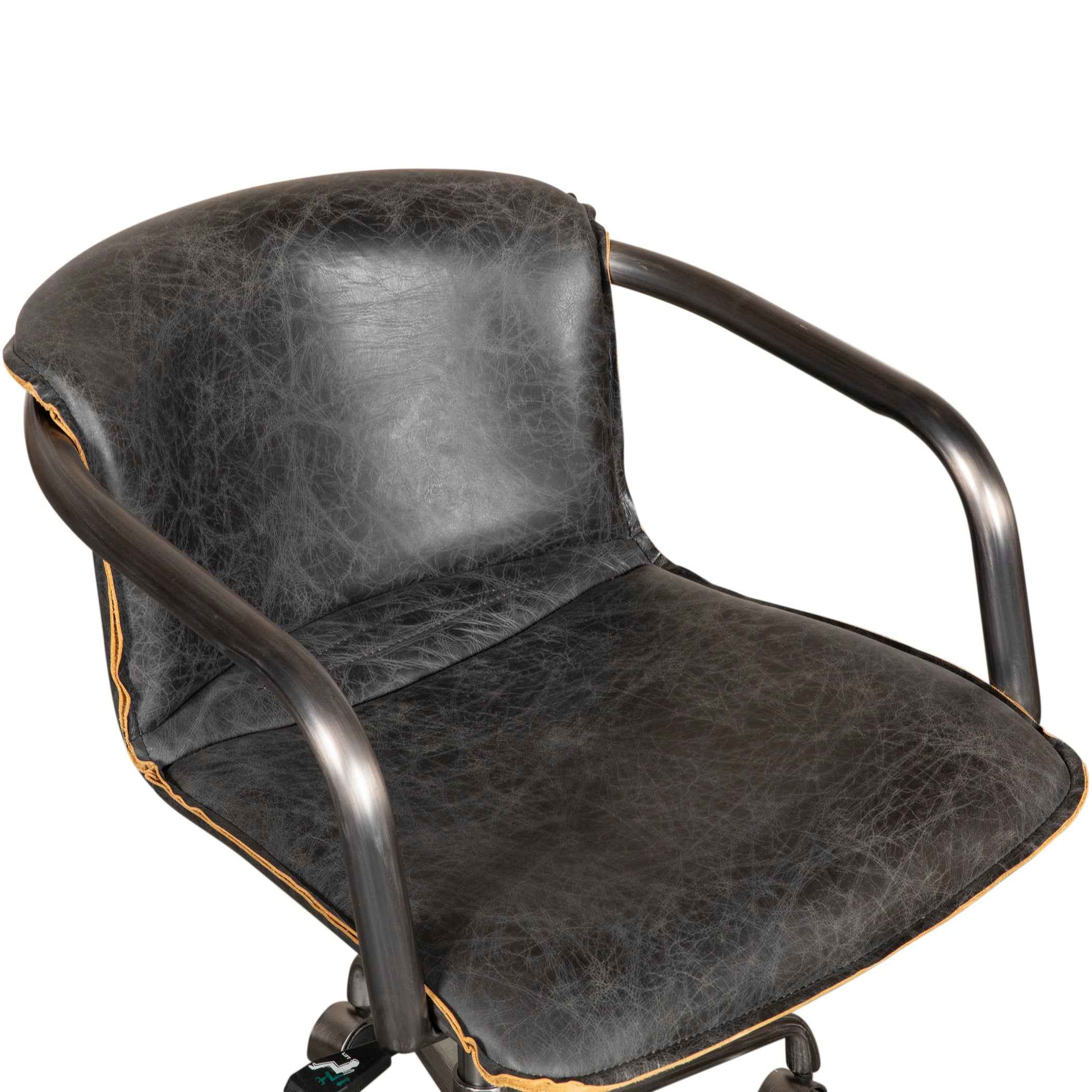 Portofino Swivel Office Chair in Antique Ebony Leather and Antique Zinc - Image 2