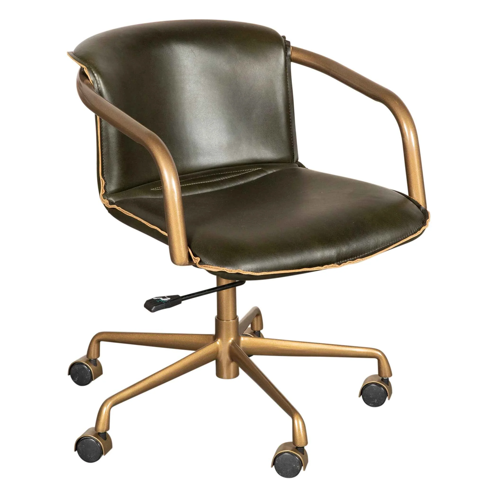 Portofino Swivel Office Chair in Emerald Green Leather and Antique Gold