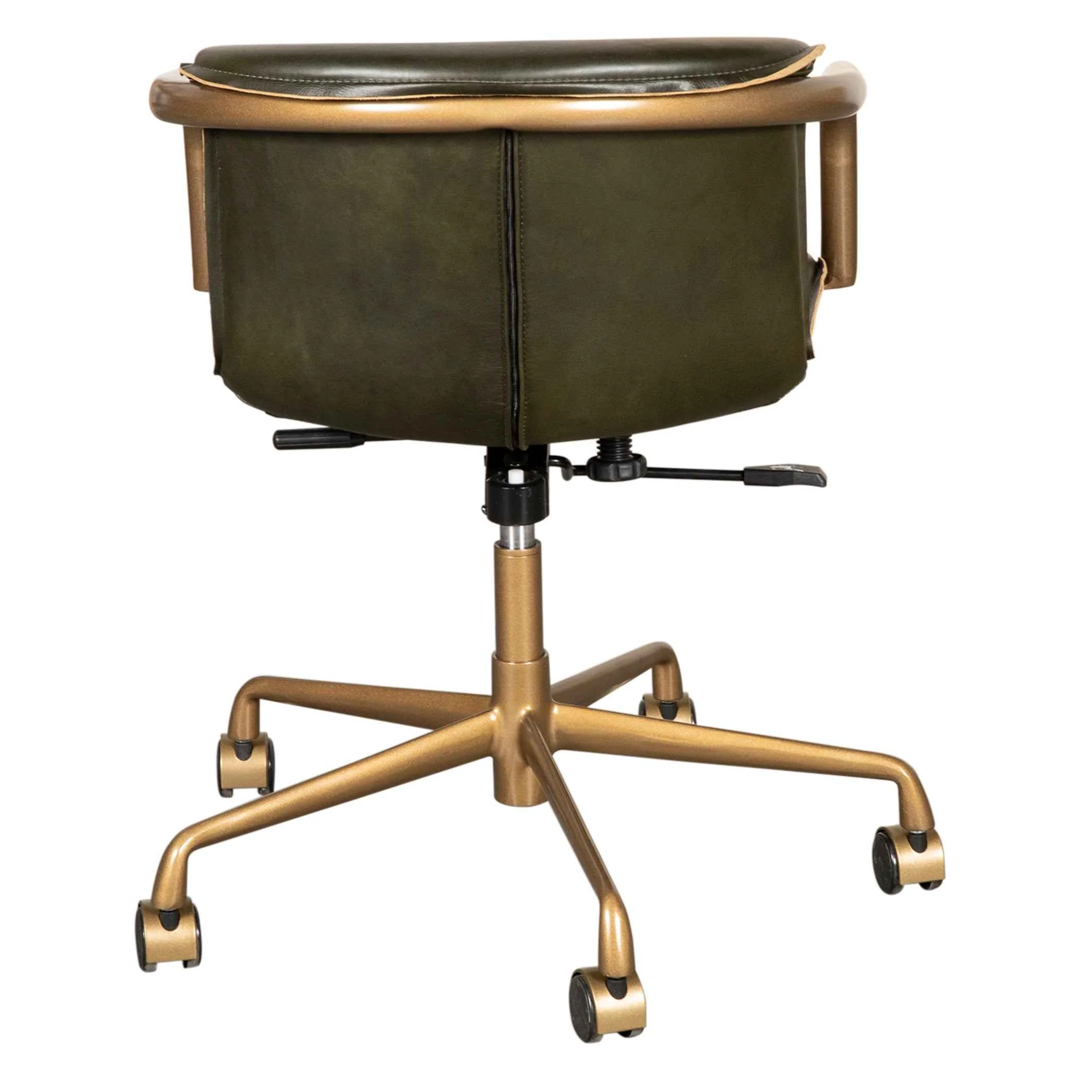 Portofino Swivel Office Chair in Emerald Green Leather and Antique Gold - Image 3