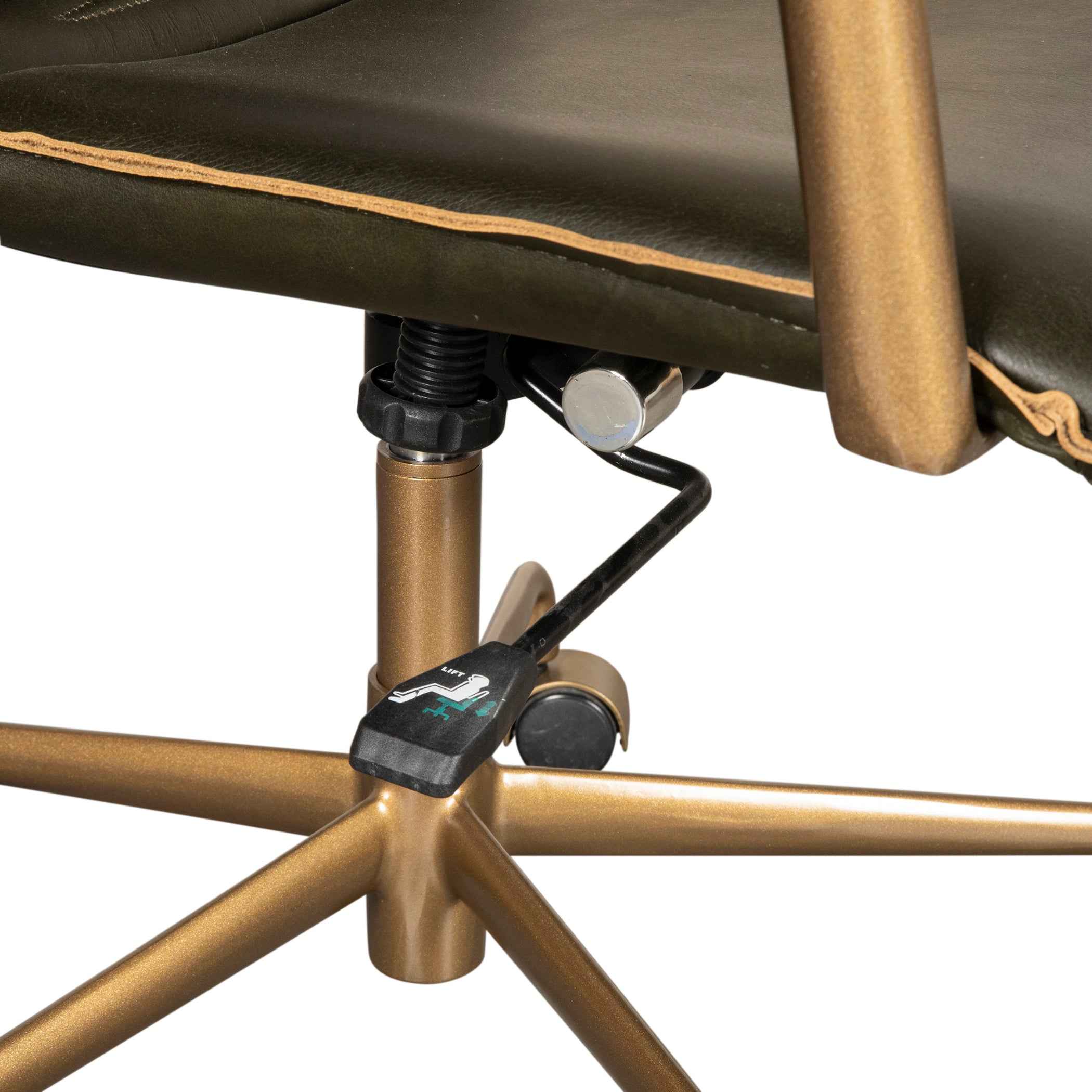 Portofino Swivel Office Chair in Emerald Green Leather and Antique Gold - Image 8