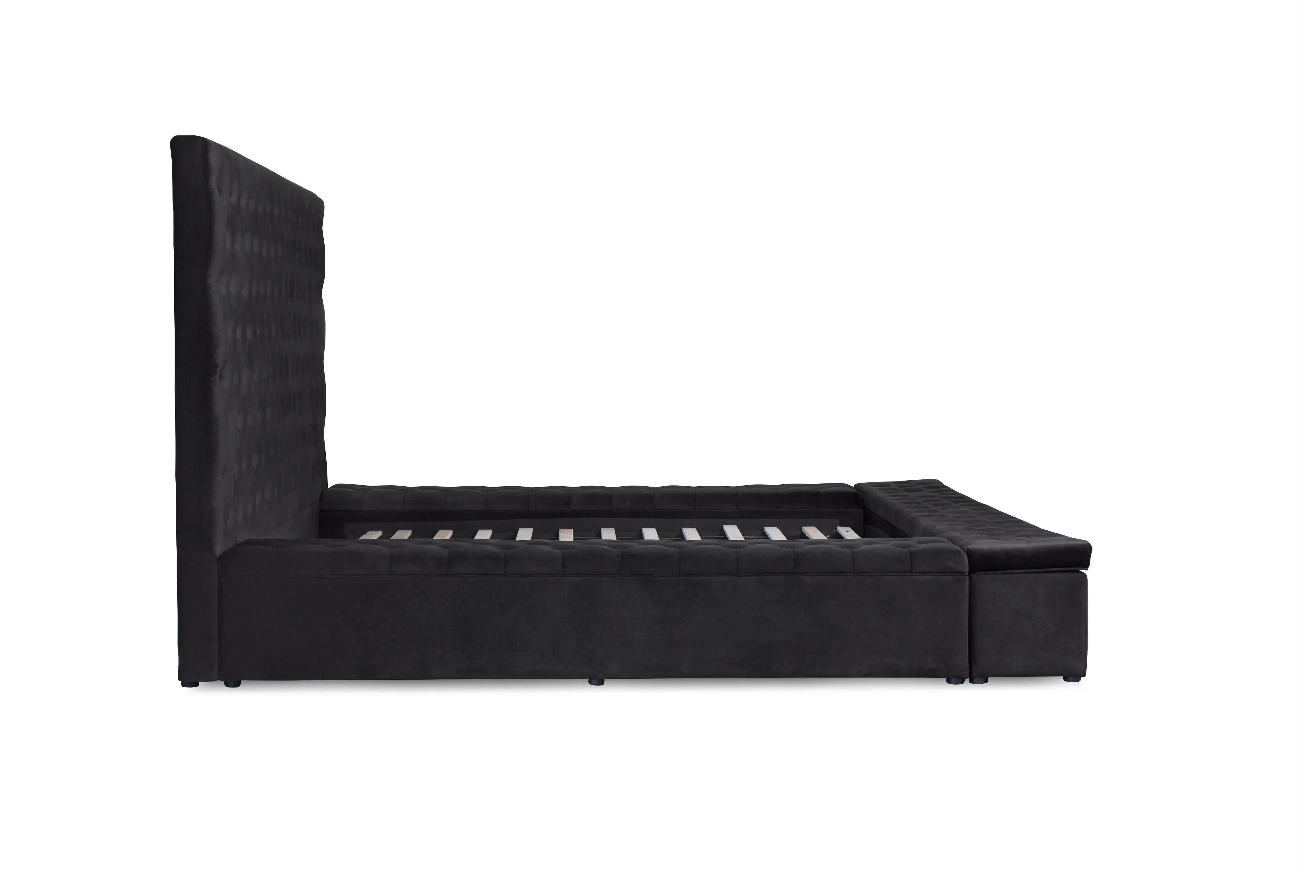 Prague Black Velvet King Upholstered Storage Platform Bed - Image 6