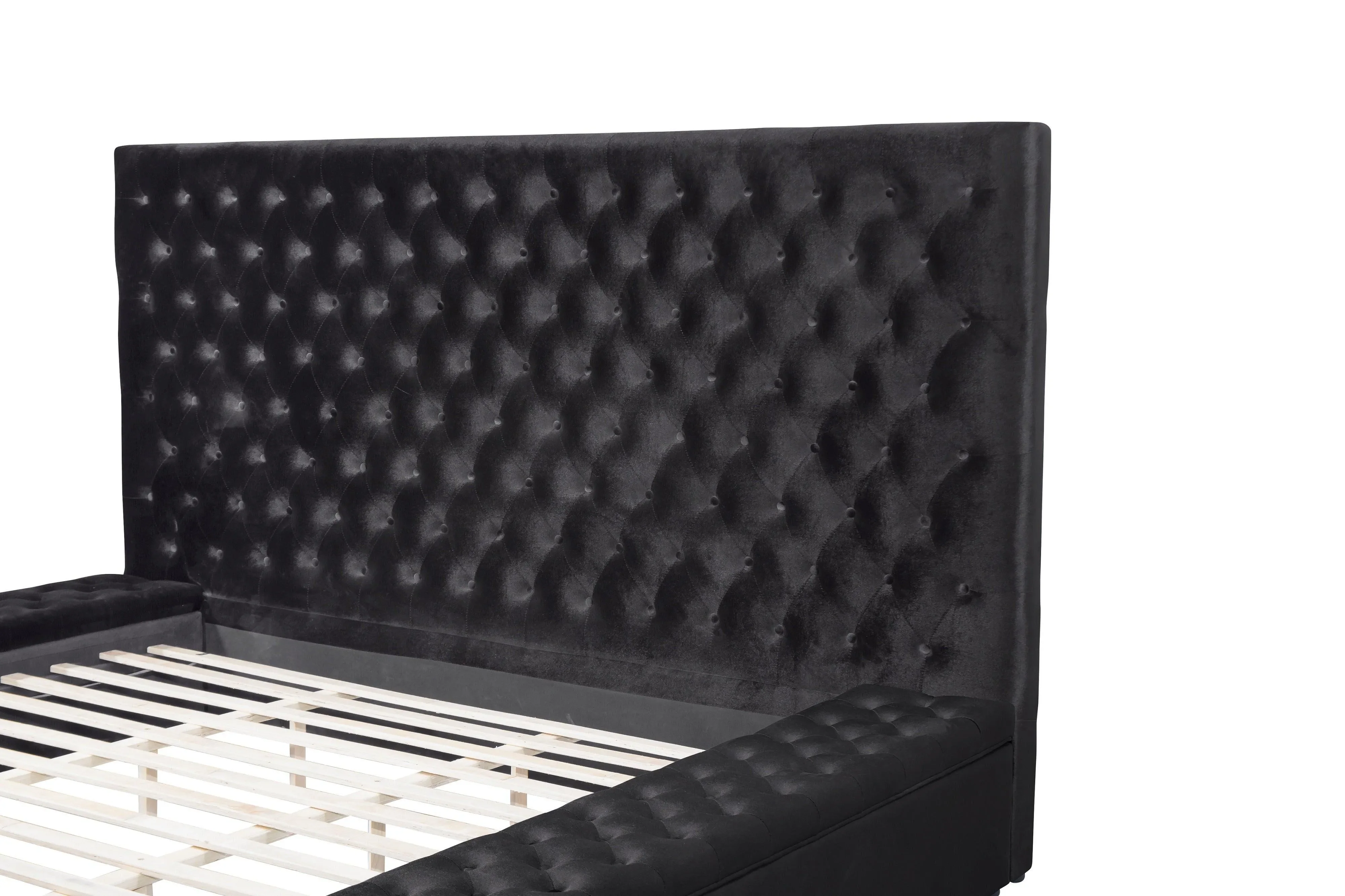 Prague Black Velvet Queen Upholstered Storage Platform Bed - Image 10