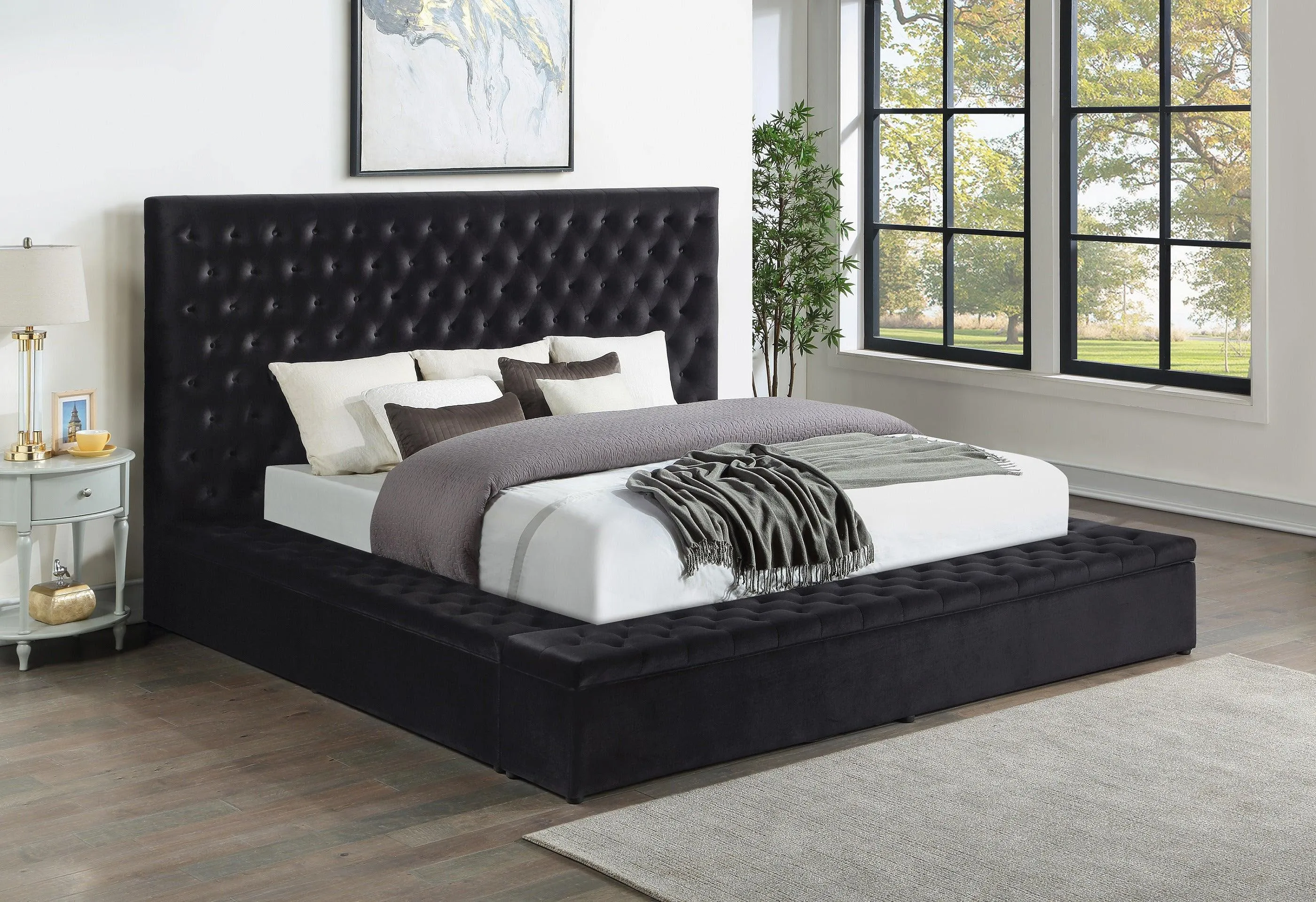 Prague Black Velvet Queen Upholstered Storage Platform Bed - Image 11