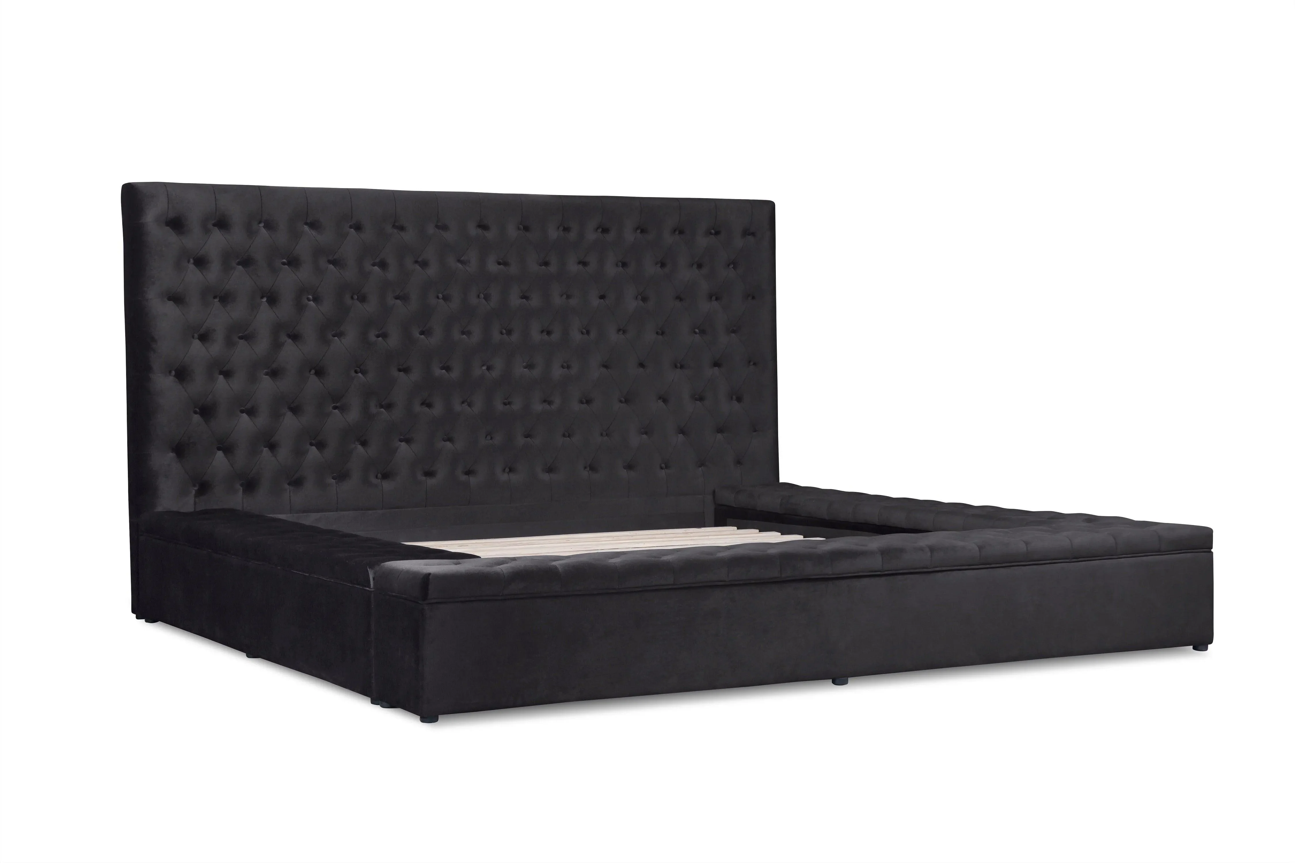 Prague Black Velvet Queen Upholstered Storage Platform Bed - Image 2