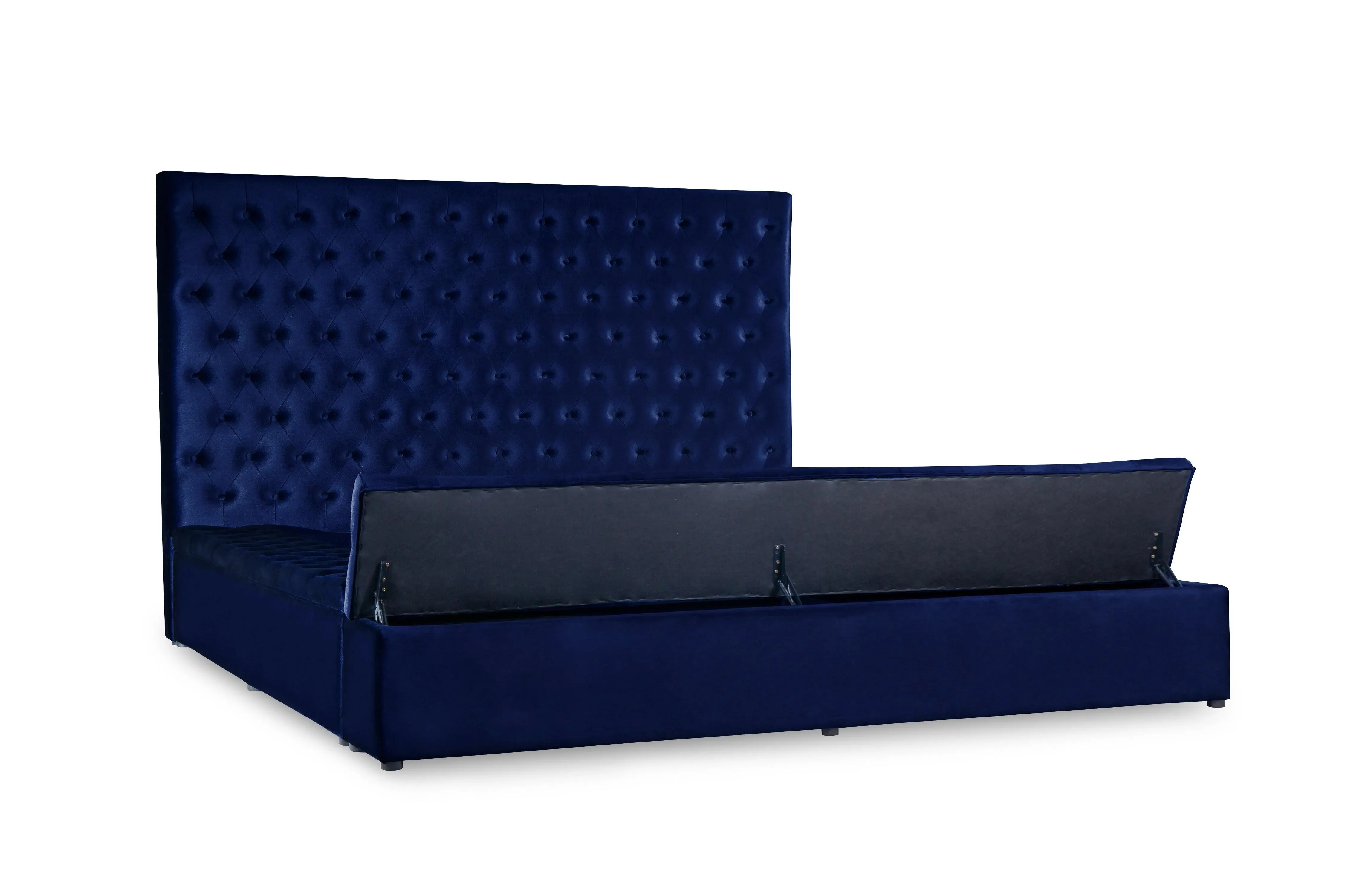 Prague Blue Velvet King Upholstered Storage Platform Bed - Image 6