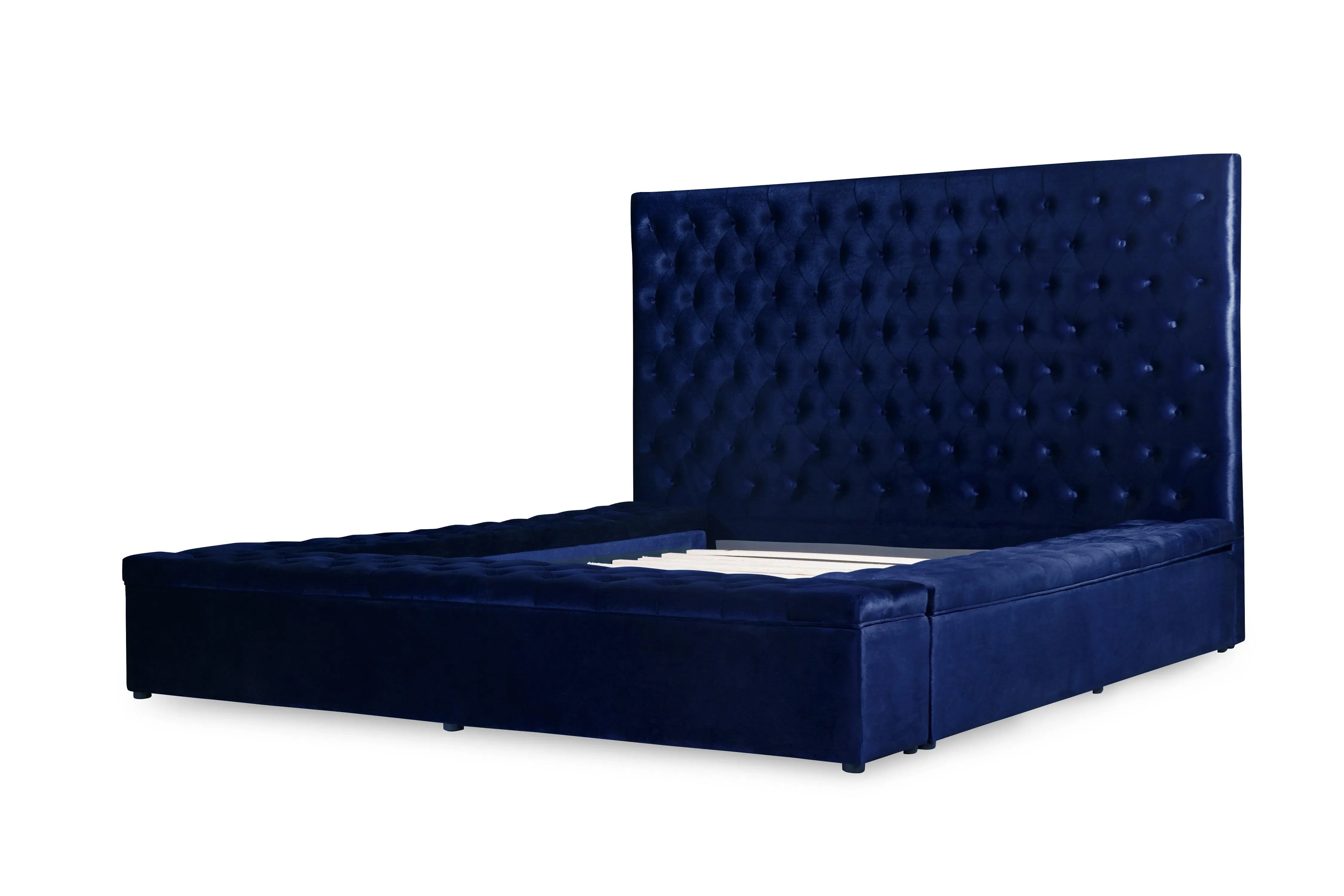 Prague Blue Velvet King Upholstered Storage Platform Bed - Image 8