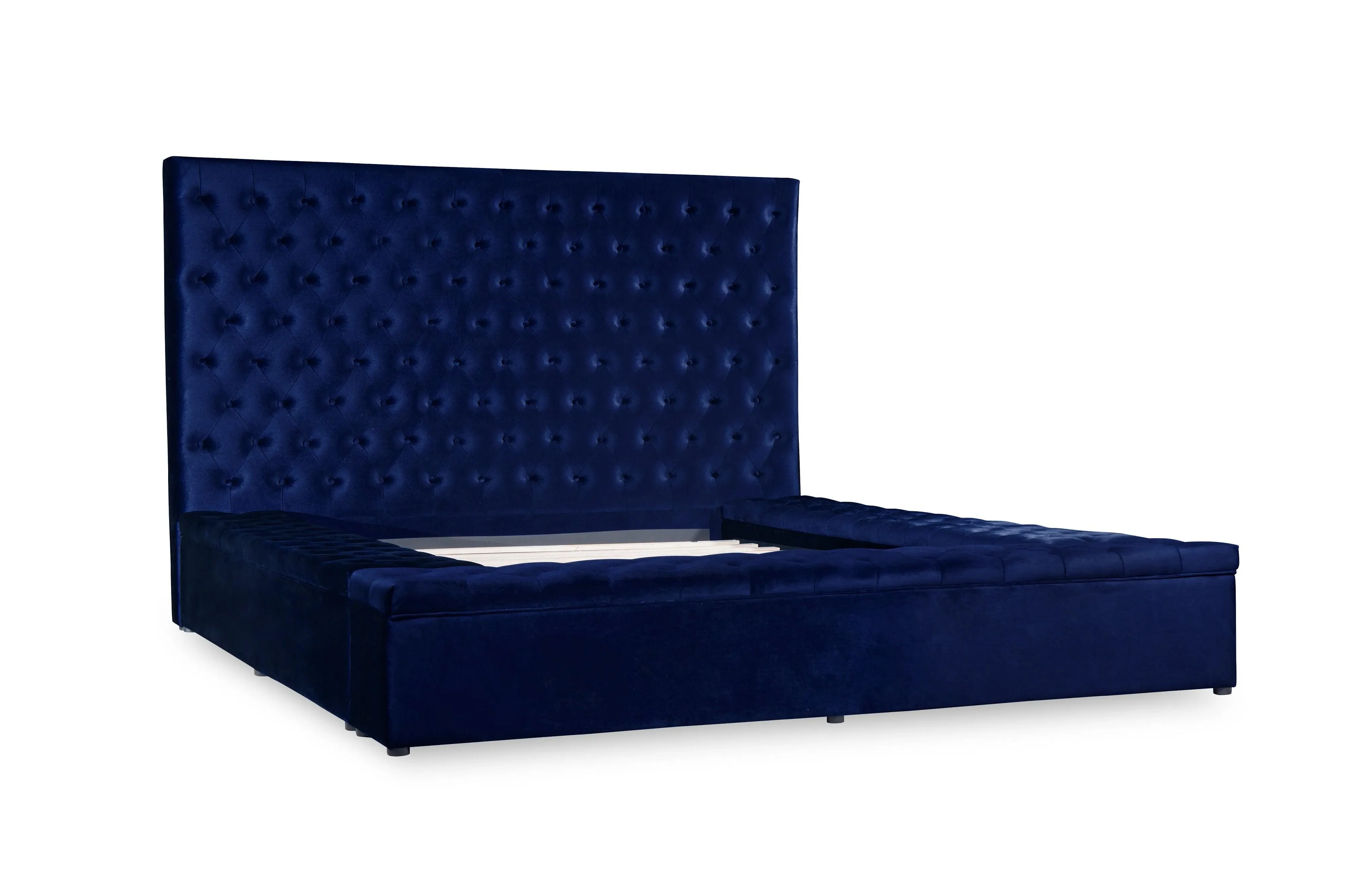 Prague Blue Velvet Queen Upholstered Storage Platform Bed - Image 2