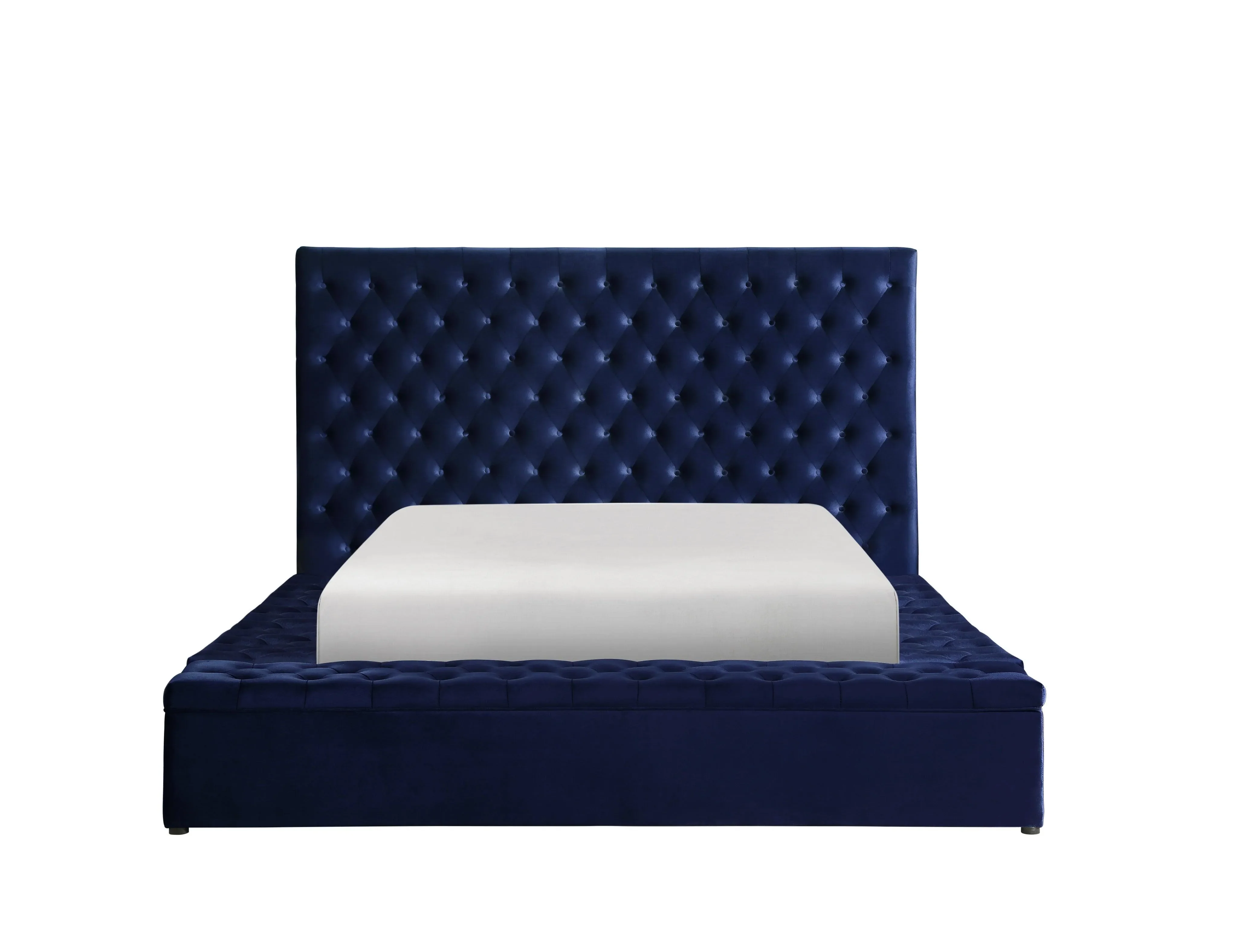 Prague Blue Velvet Queen Upholstered Storage Platform Bed - Image 3