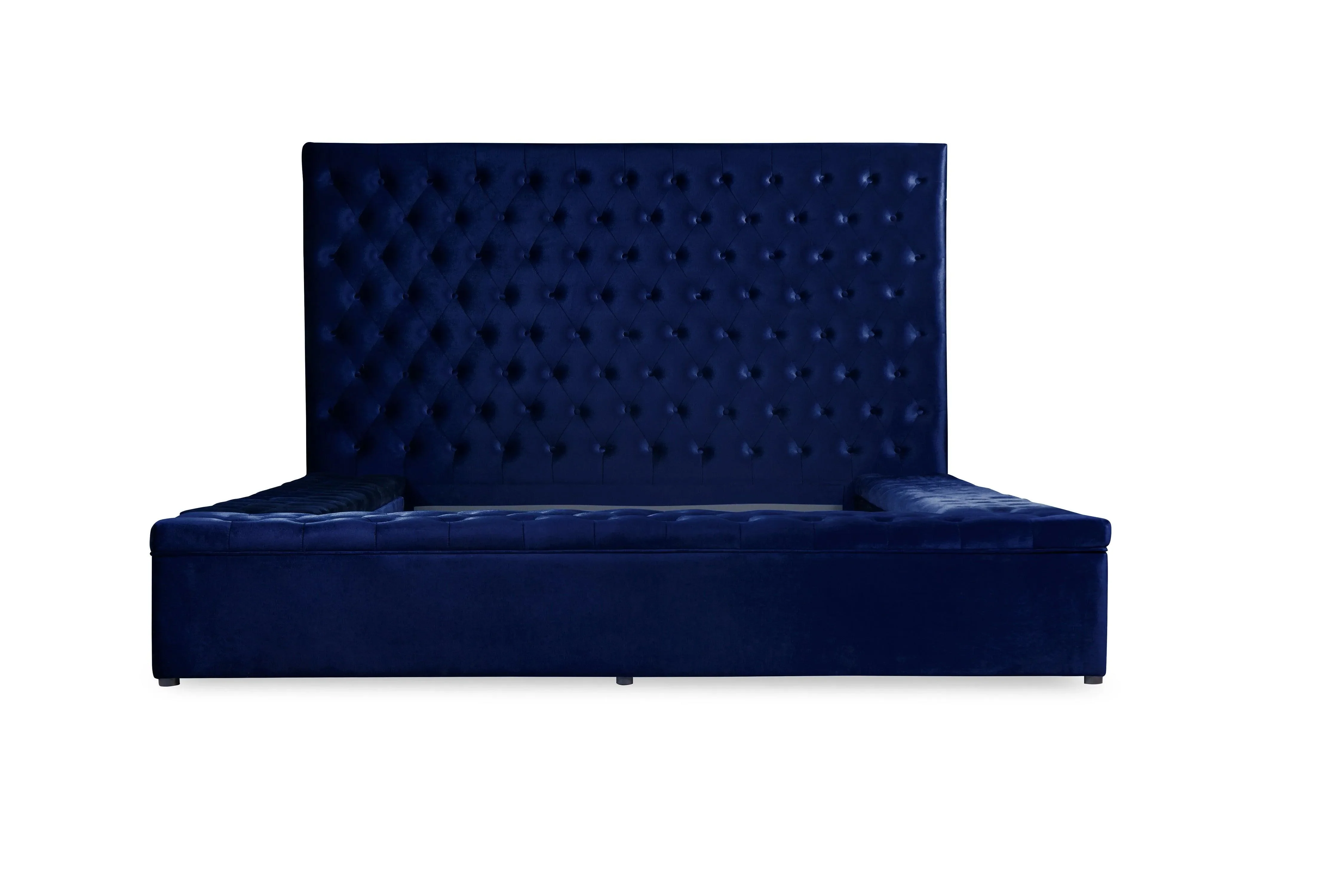 Prague Blue Velvet Queen Upholstered Storage Platform Bed - Image 4