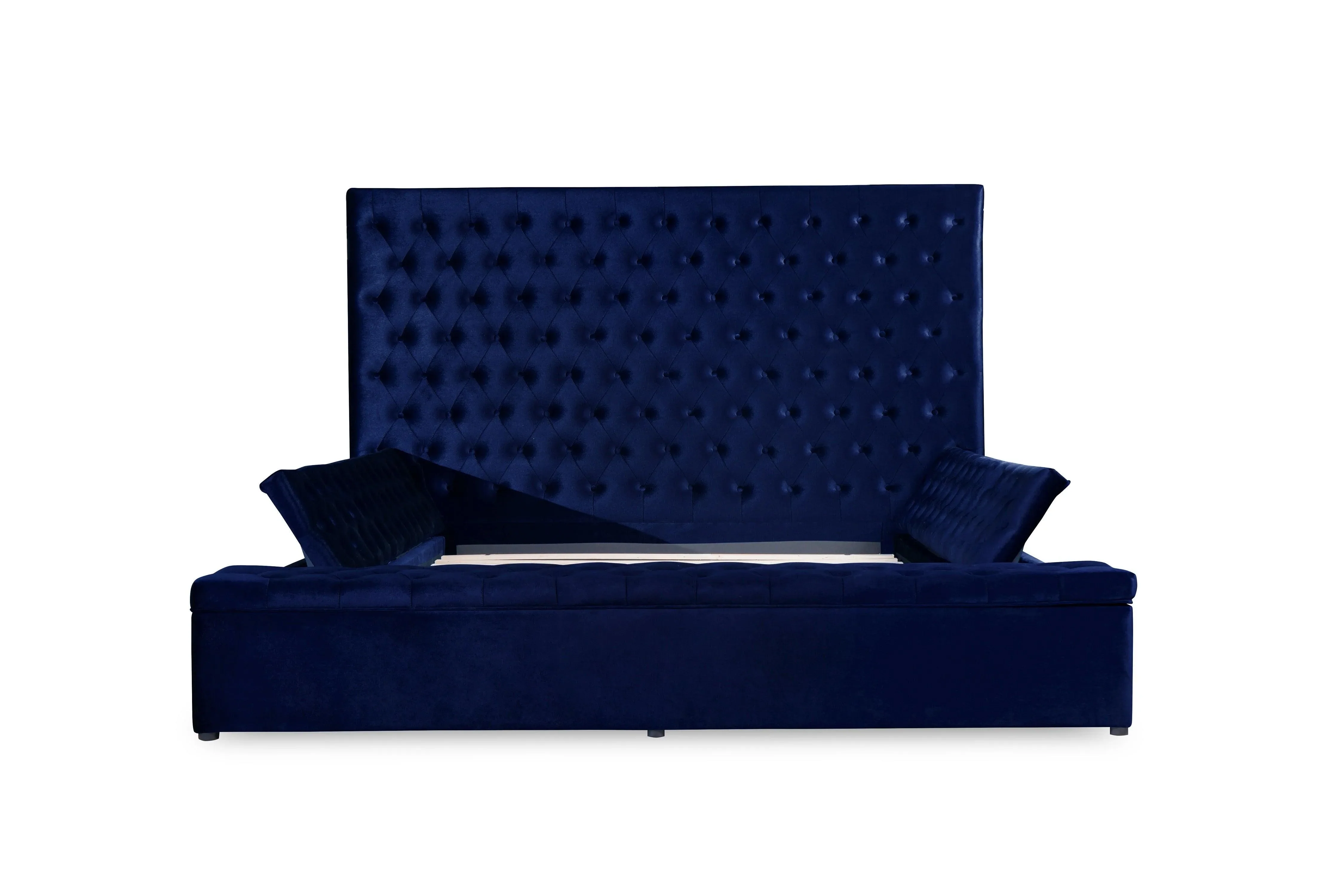 Prague Blue Velvet Queen Upholstered Storage Platform Bed - Image 7
