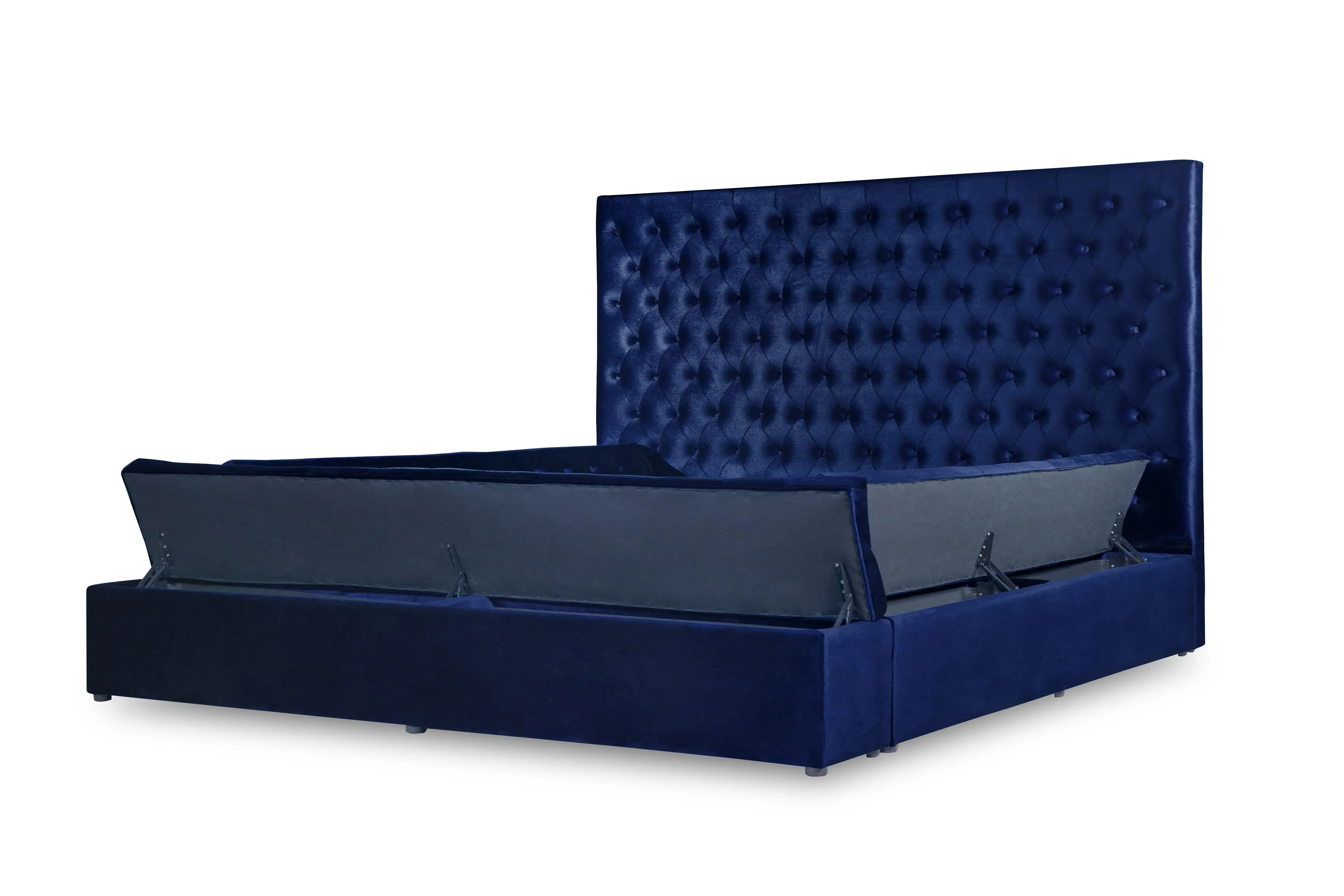 Prague Blue Velvet Queen Upholstered Storage Platform Bed - Image 9