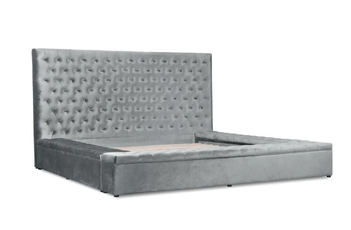 Prague Gray Velvet Queen Upholstered Storage Platform Bed - Image 2