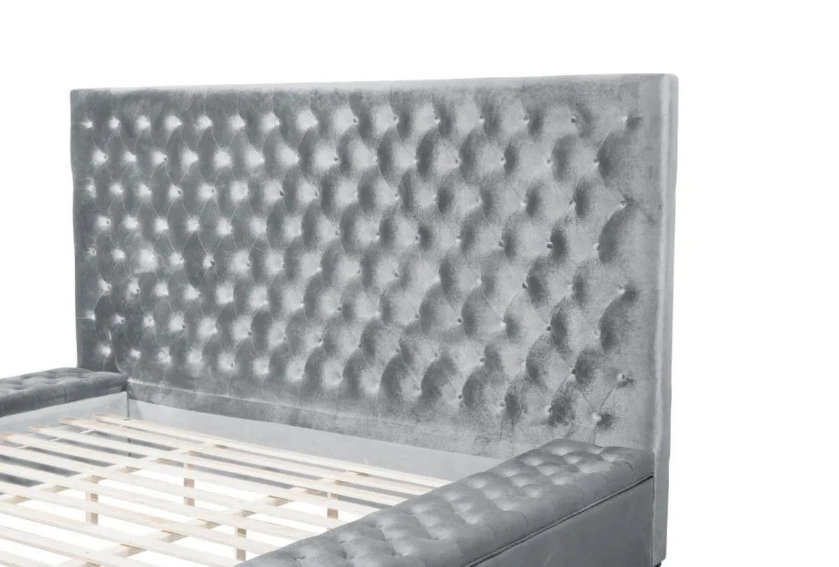Prague Gray Velvet Queen Upholstered Storage Platform Bed - Image 3