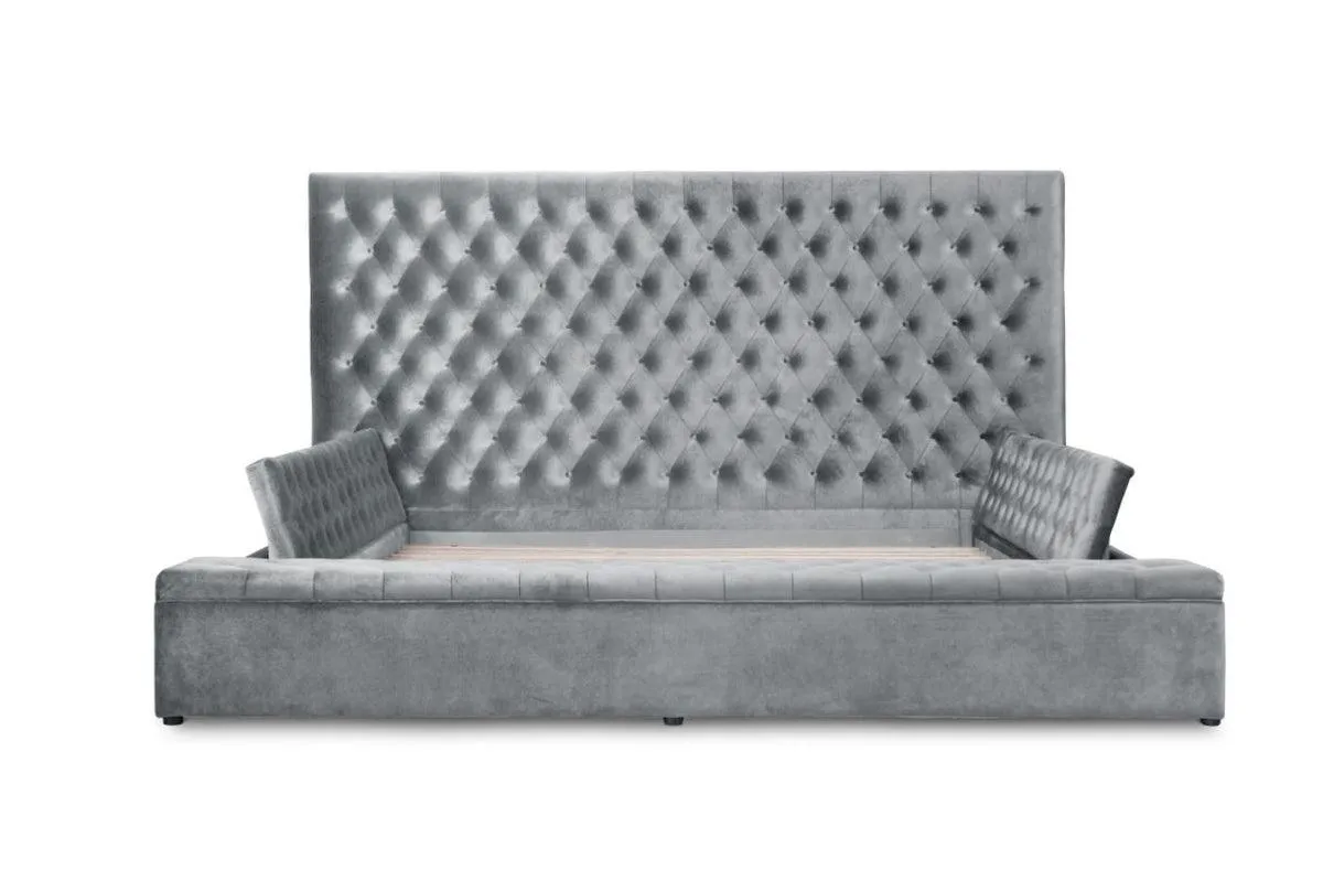 Prague Gray Velvet Queen Upholstered Storage Platform Bed - Image 4