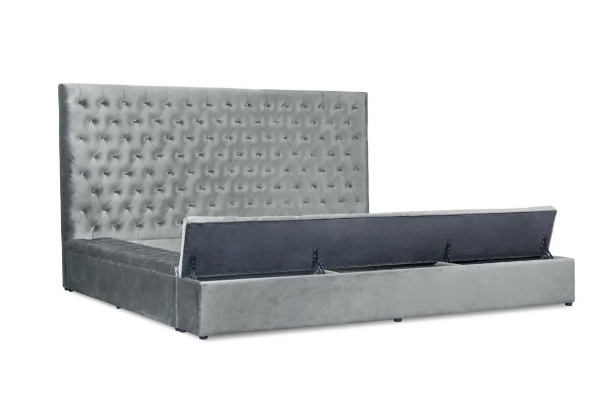 Prague Gray Velvet Queen Upholstered Storage Platform Bed - Image 5