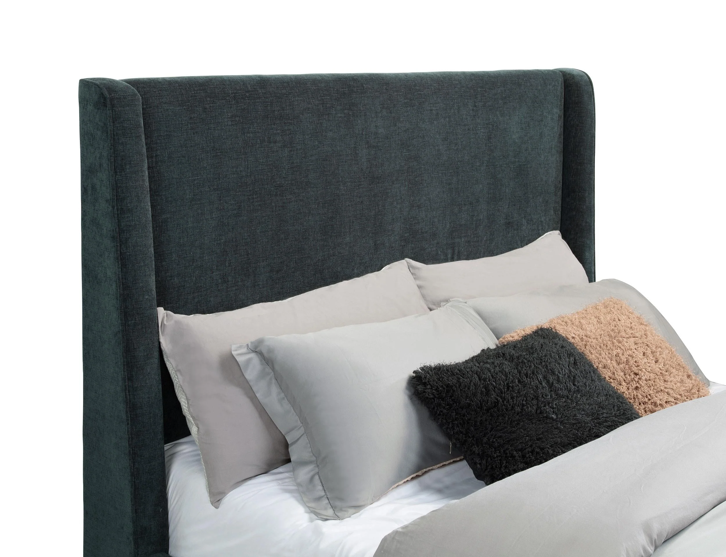 Preston Blue Upholstered Eastern King Audio Fireplace Bed - Image 3