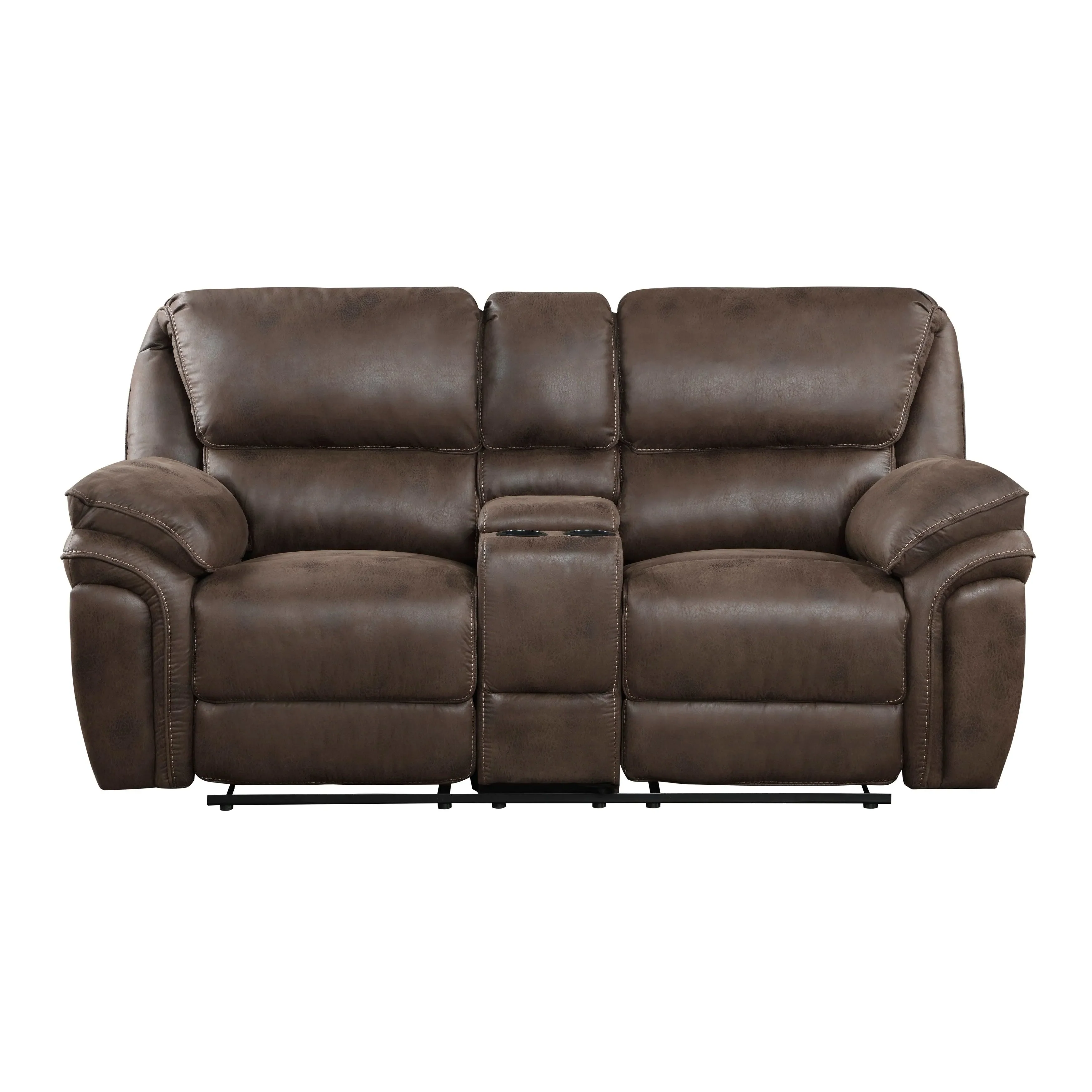 Proctor Brown Microfiber Double Reclining Loveseat with Center Console