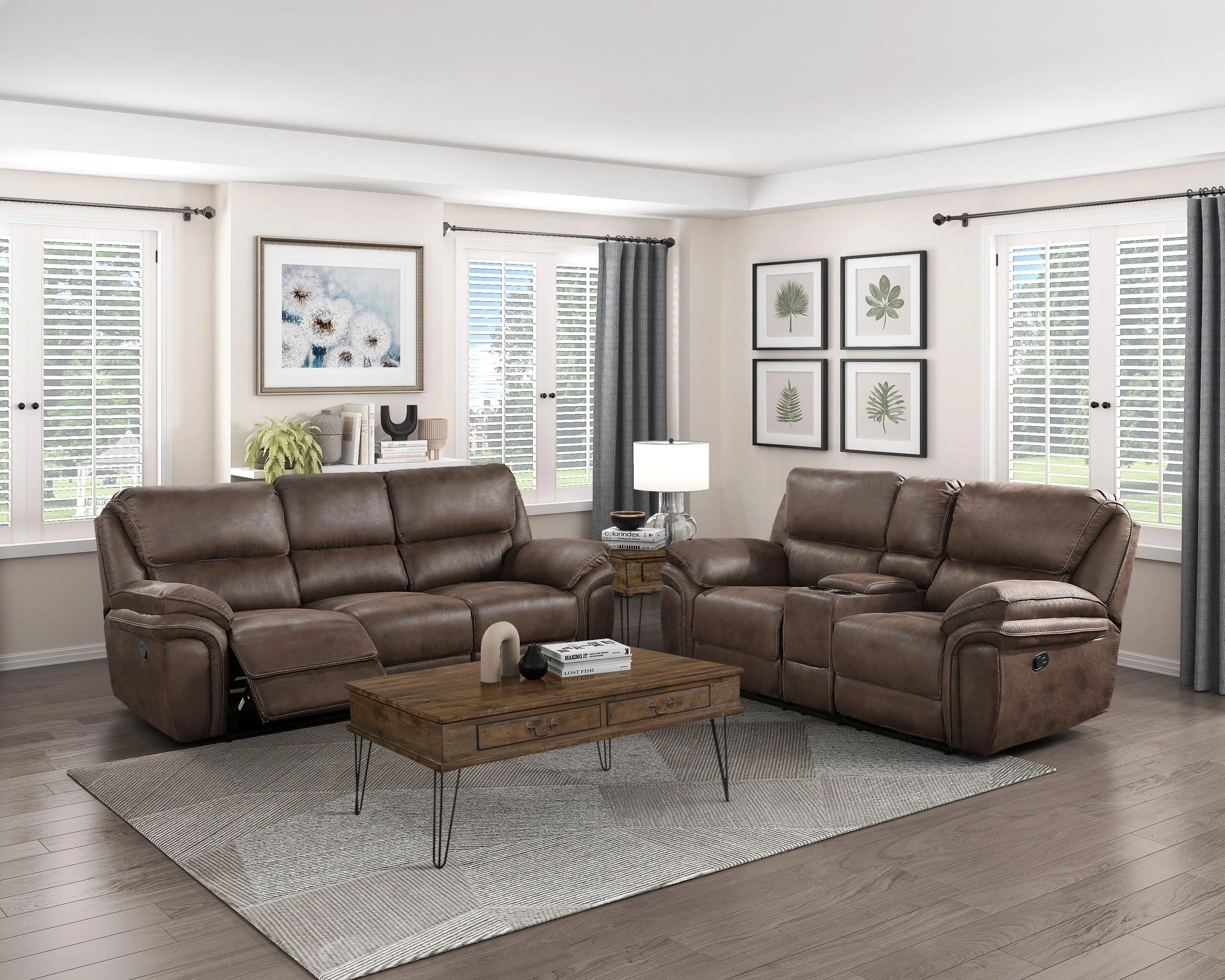 Proctor Brown Microfiber Double Reclining Loveseat with Center Console - Image 2