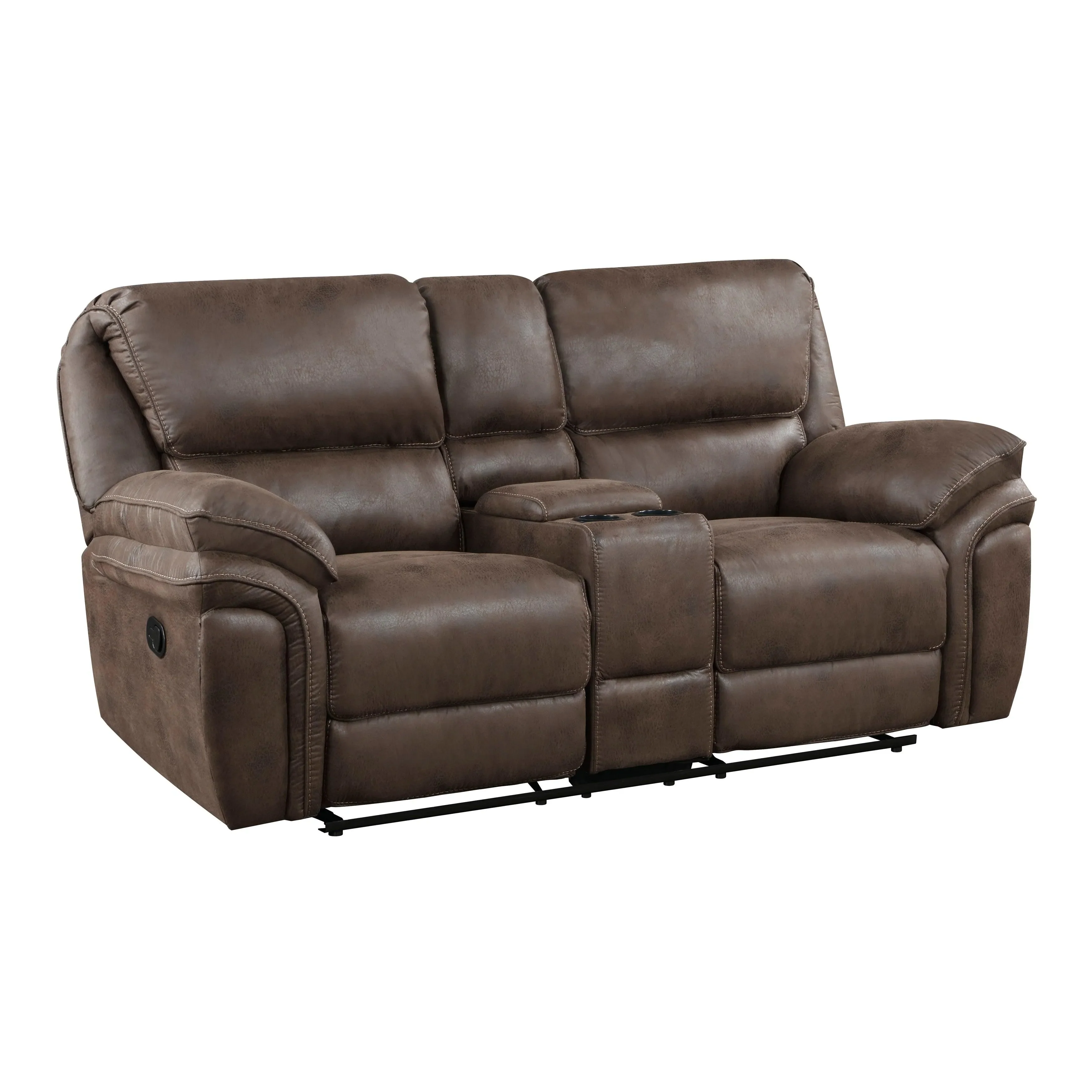 Proctor Brown Microfiber Double Reclining Loveseat with Center Console - Image 3