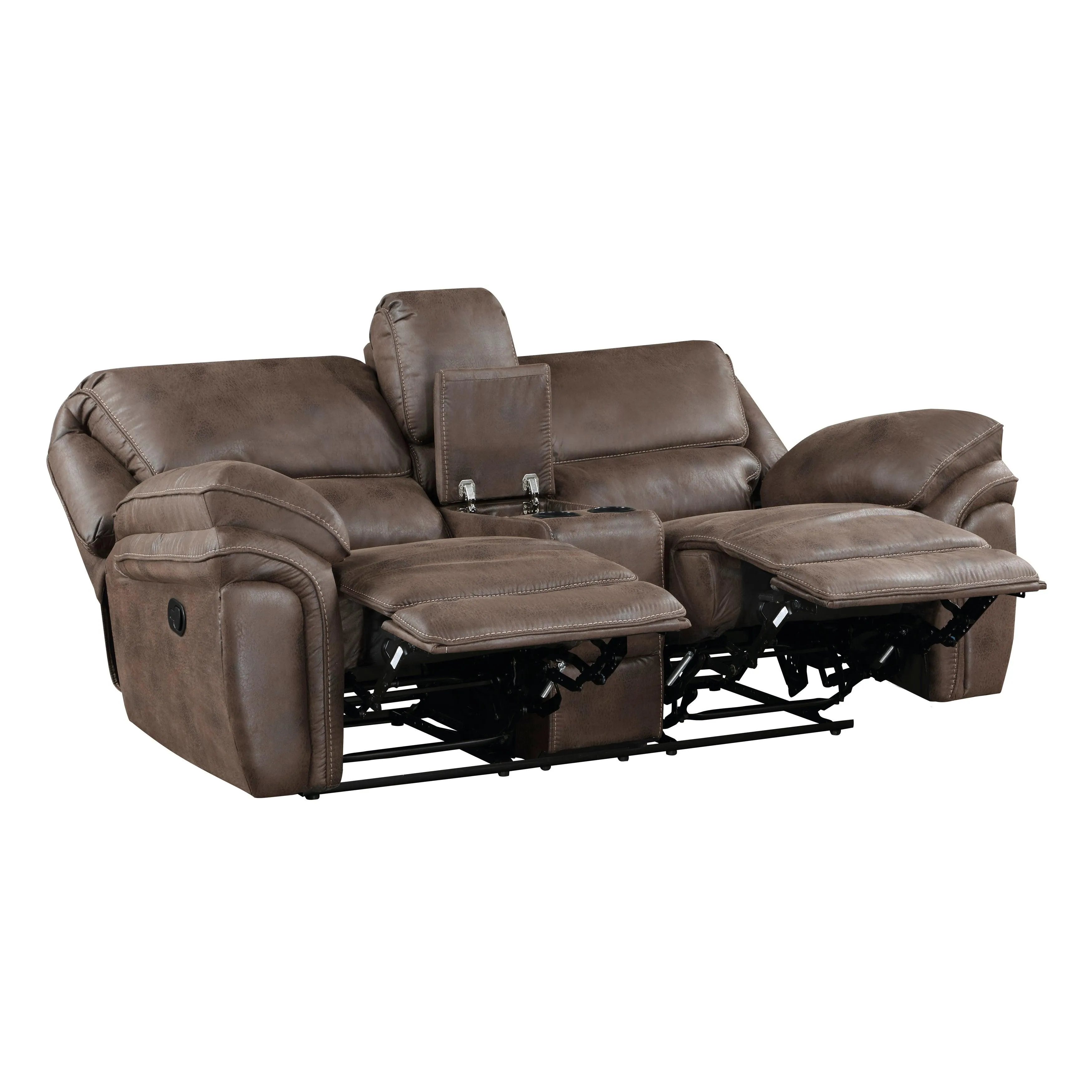 Proctor Brown Microfiber Double Reclining Loveseat with Center Console - Image 5