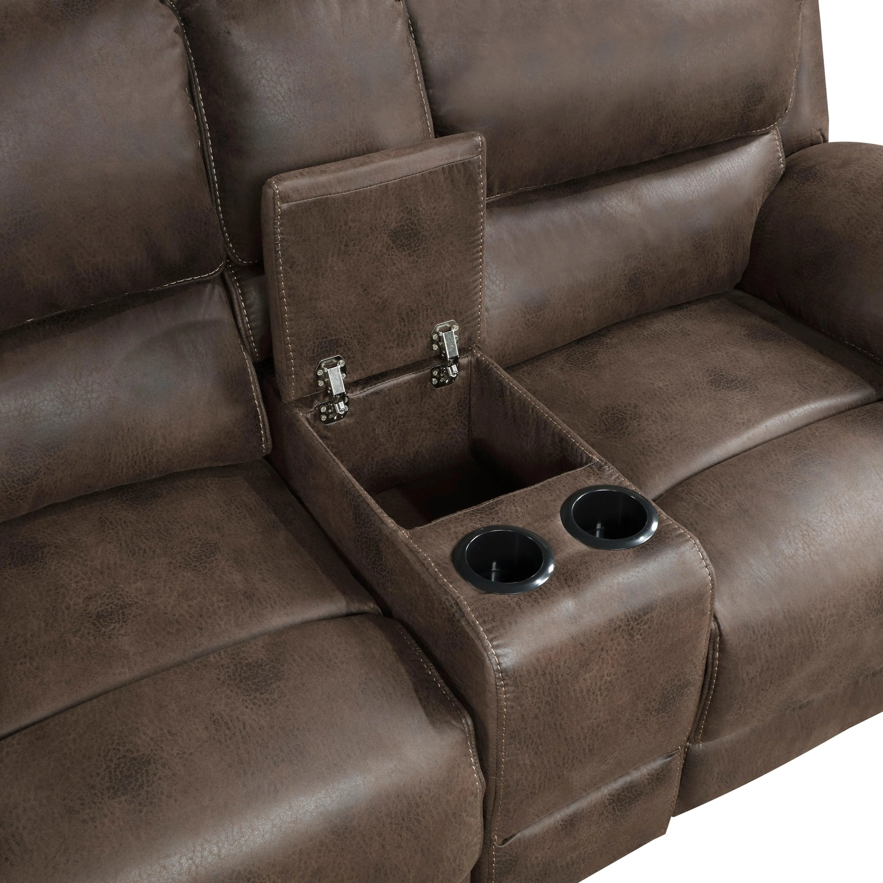 Proctor Brown Microfiber Double Reclining Loveseat with Center Console - Image 6