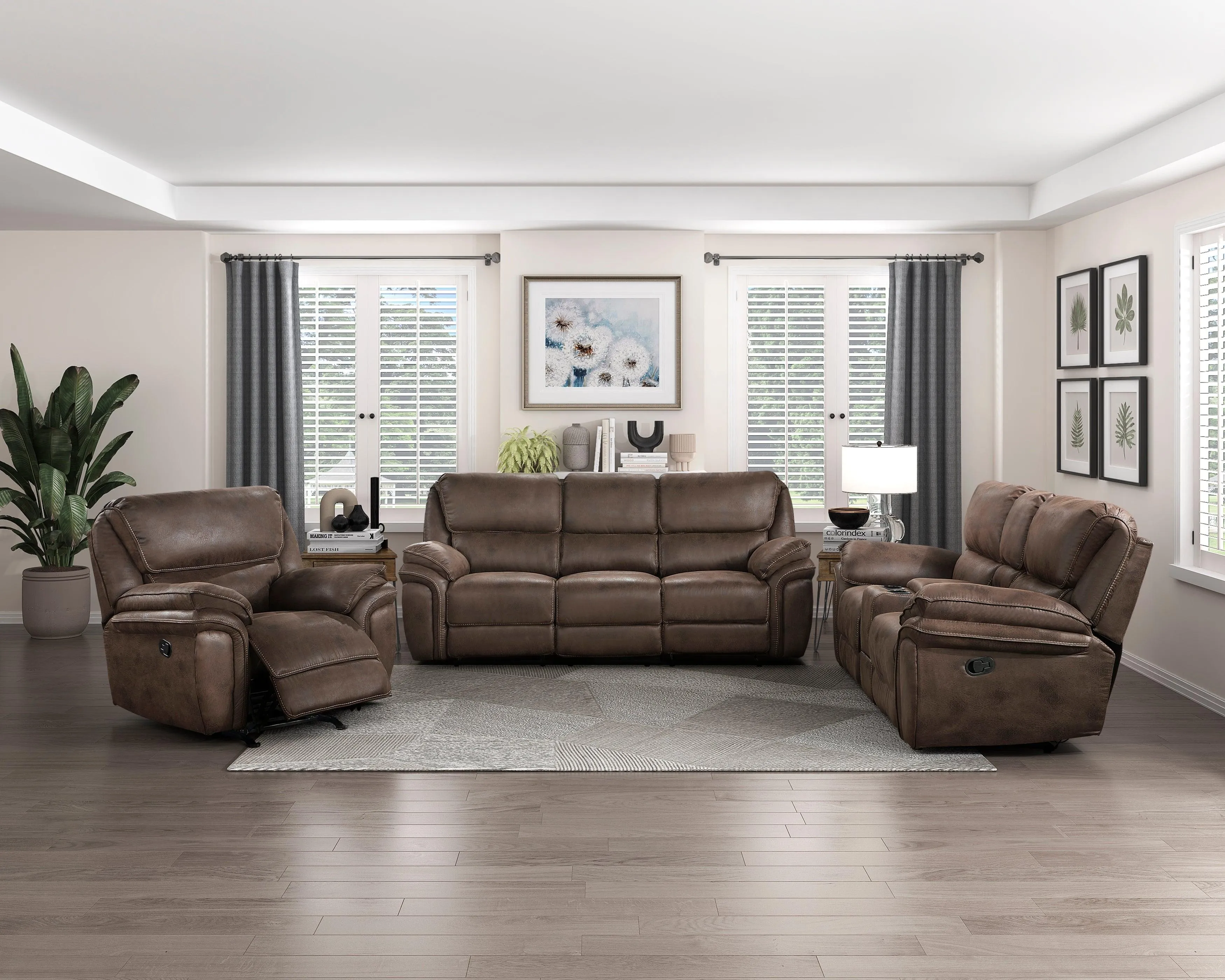 Proctor Brown Microfiber Double Reclining Loveseat with Center Console - Image 7
