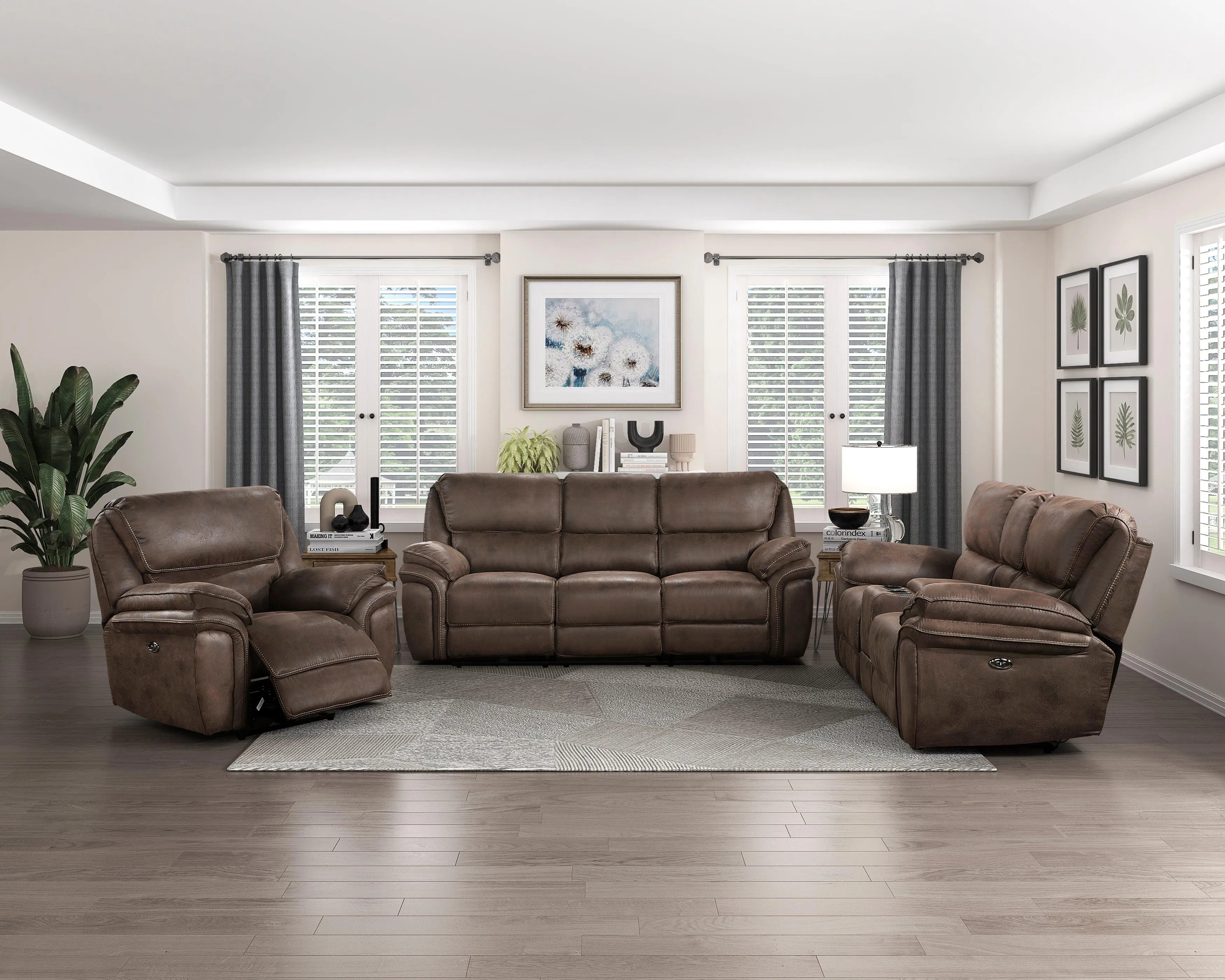 Proctor Brown Microfiber Power Double Reclining Loveseat with Center Console - Image 2