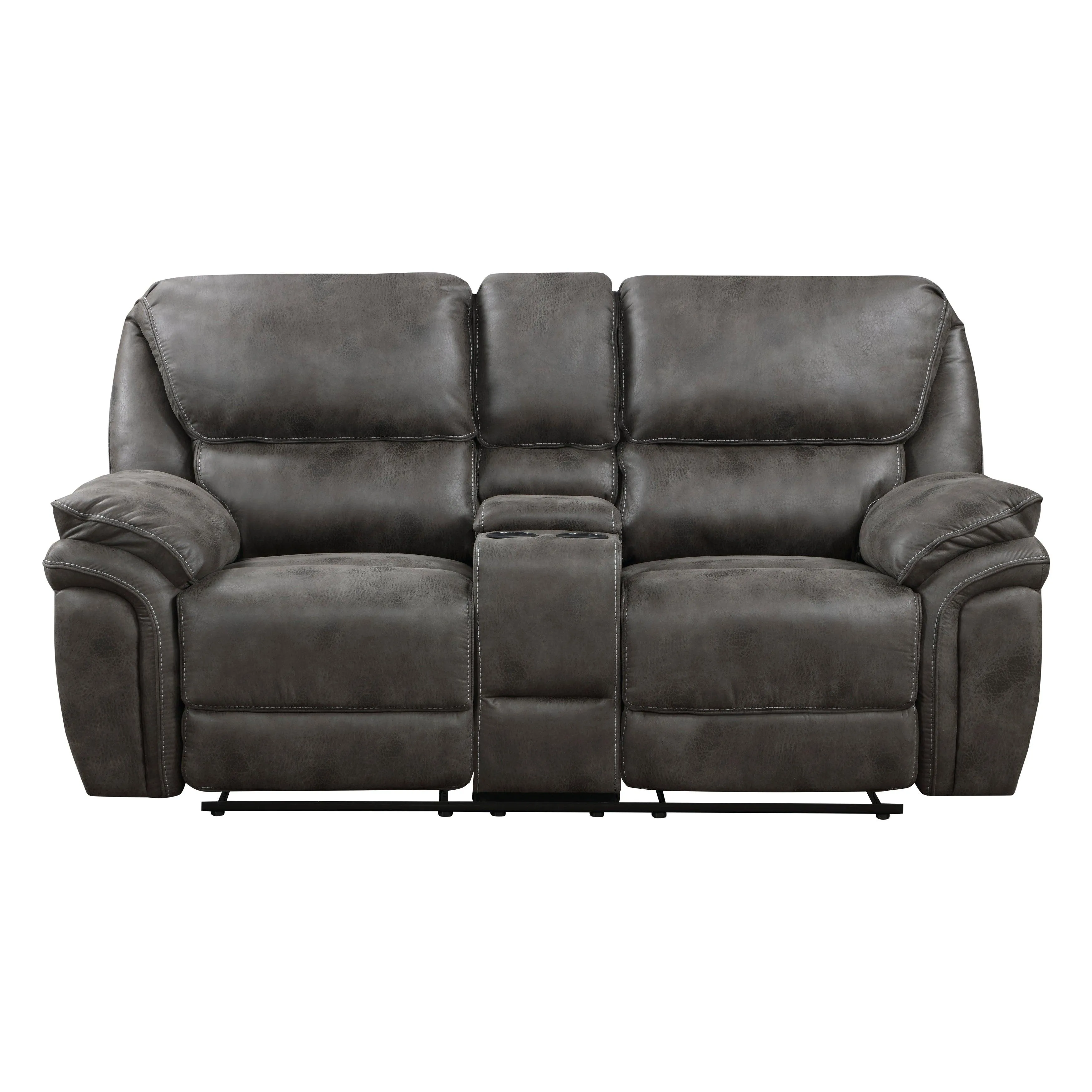 Proctor Gray Microfiber Double Reclining Loveseat with Center Console
