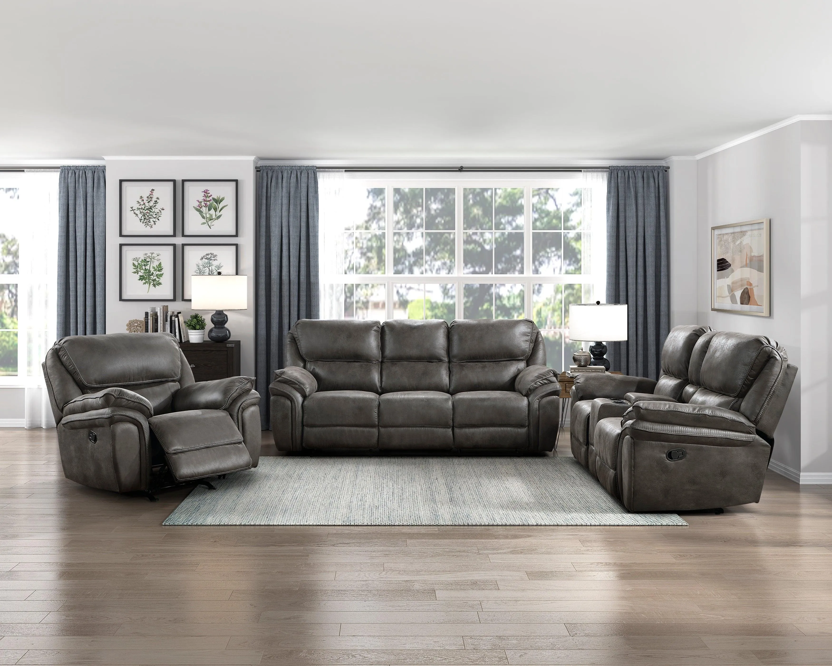 Proctor Gray Microfiber Double Reclining Loveseat with Center Console - Image 2