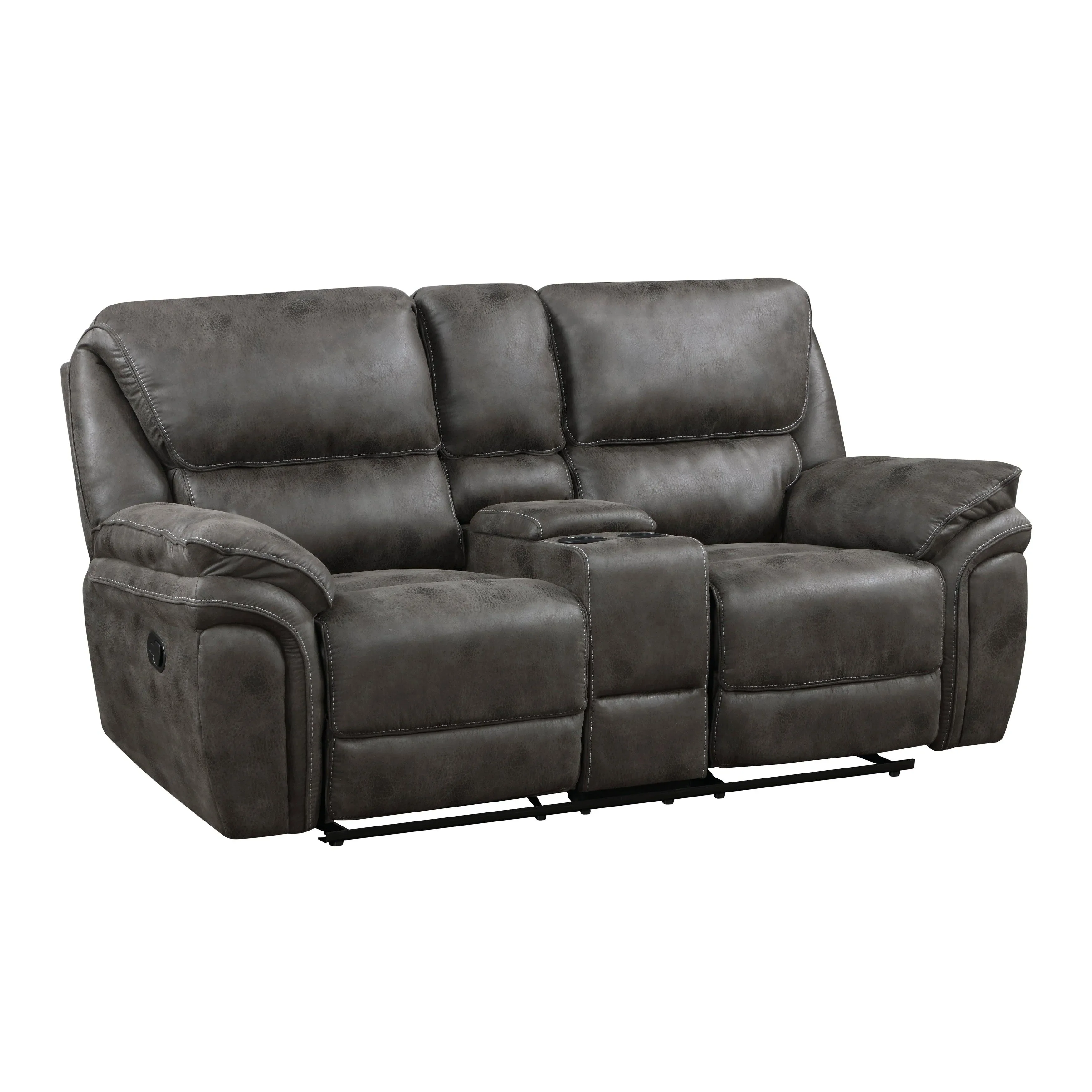 Proctor Gray Microfiber Double Reclining Loveseat with Center Console - Image 4