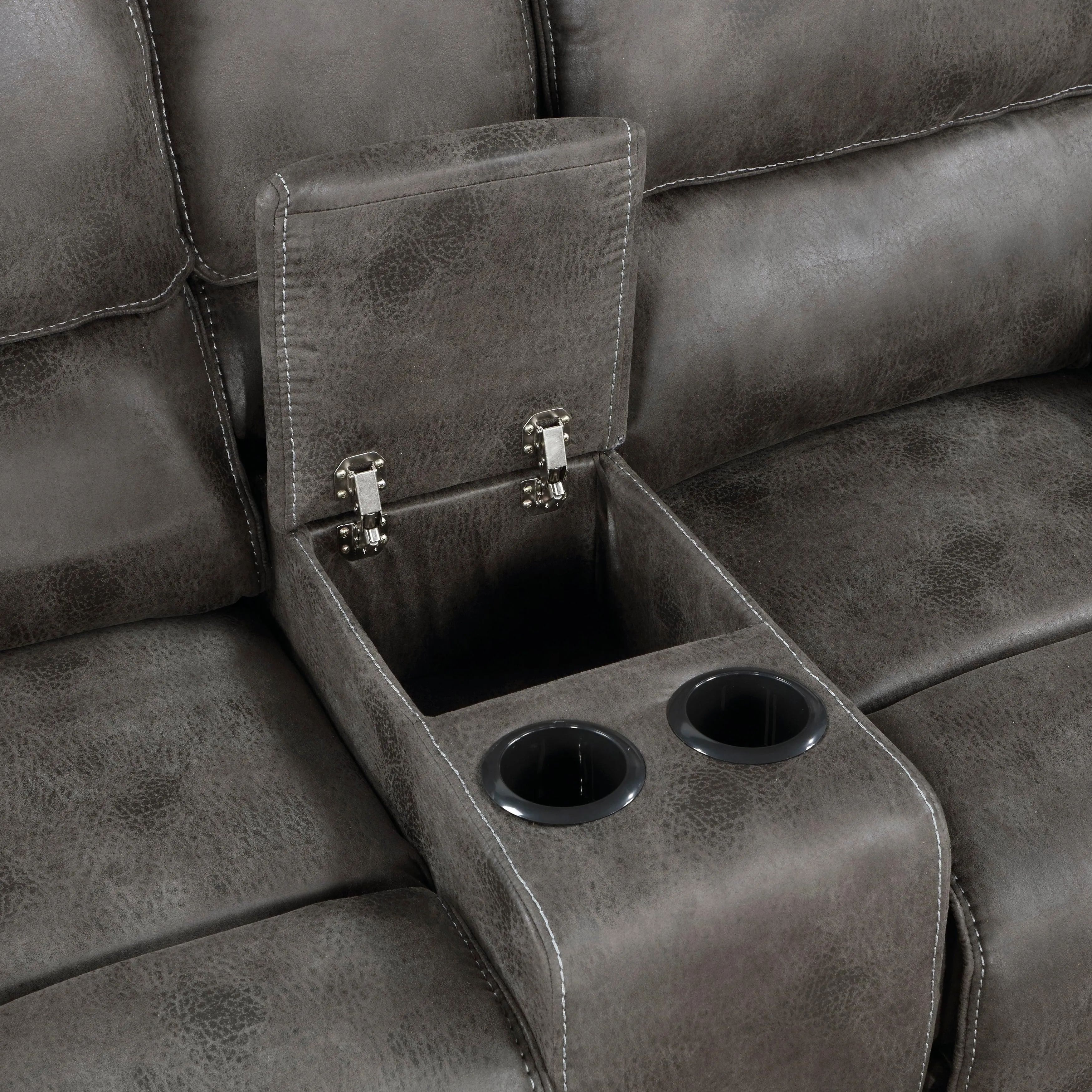 Proctor Gray Microfiber Double Reclining Loveseat with Center Console - Image 7