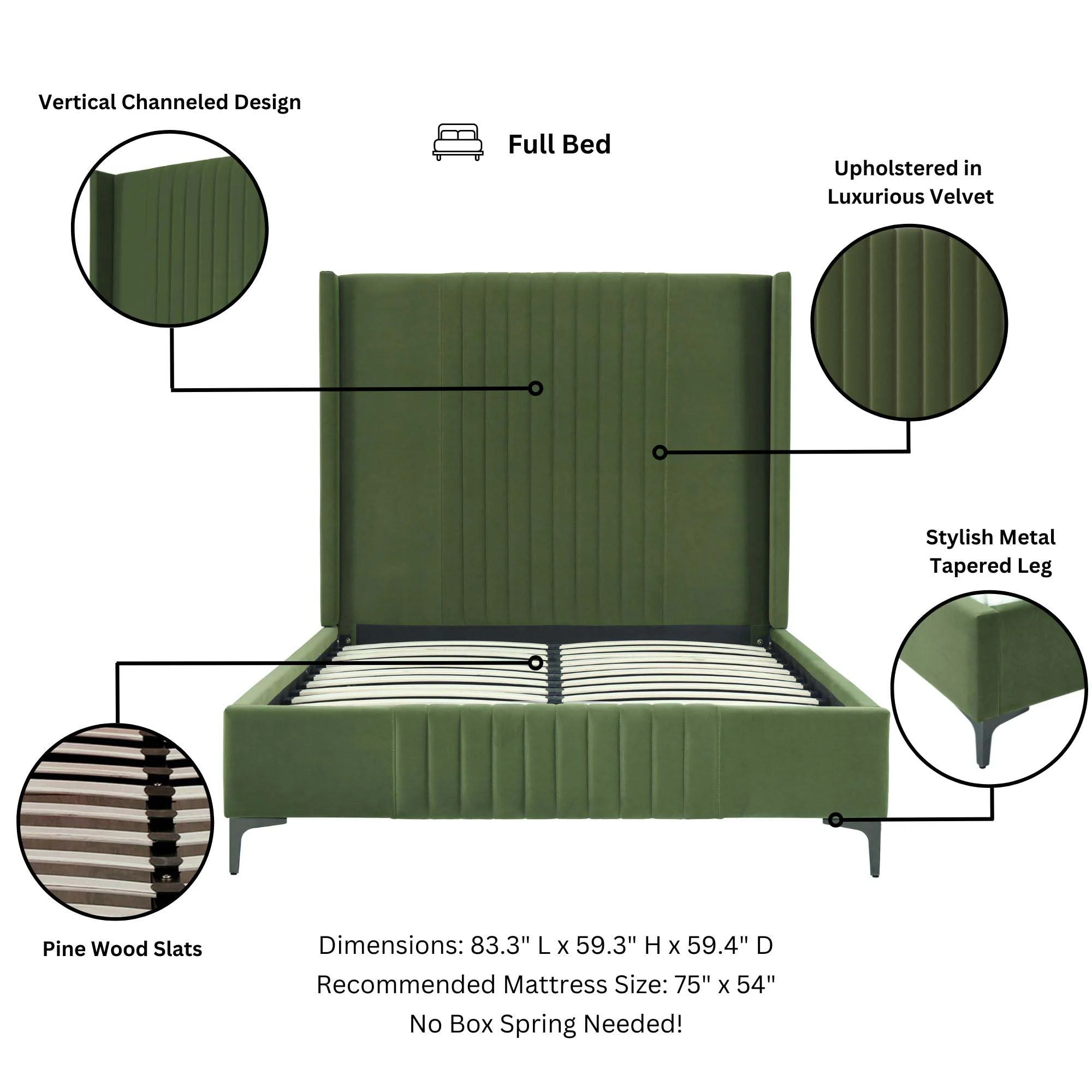 Promenade Full- Size Bed in Moss Green - Image 4