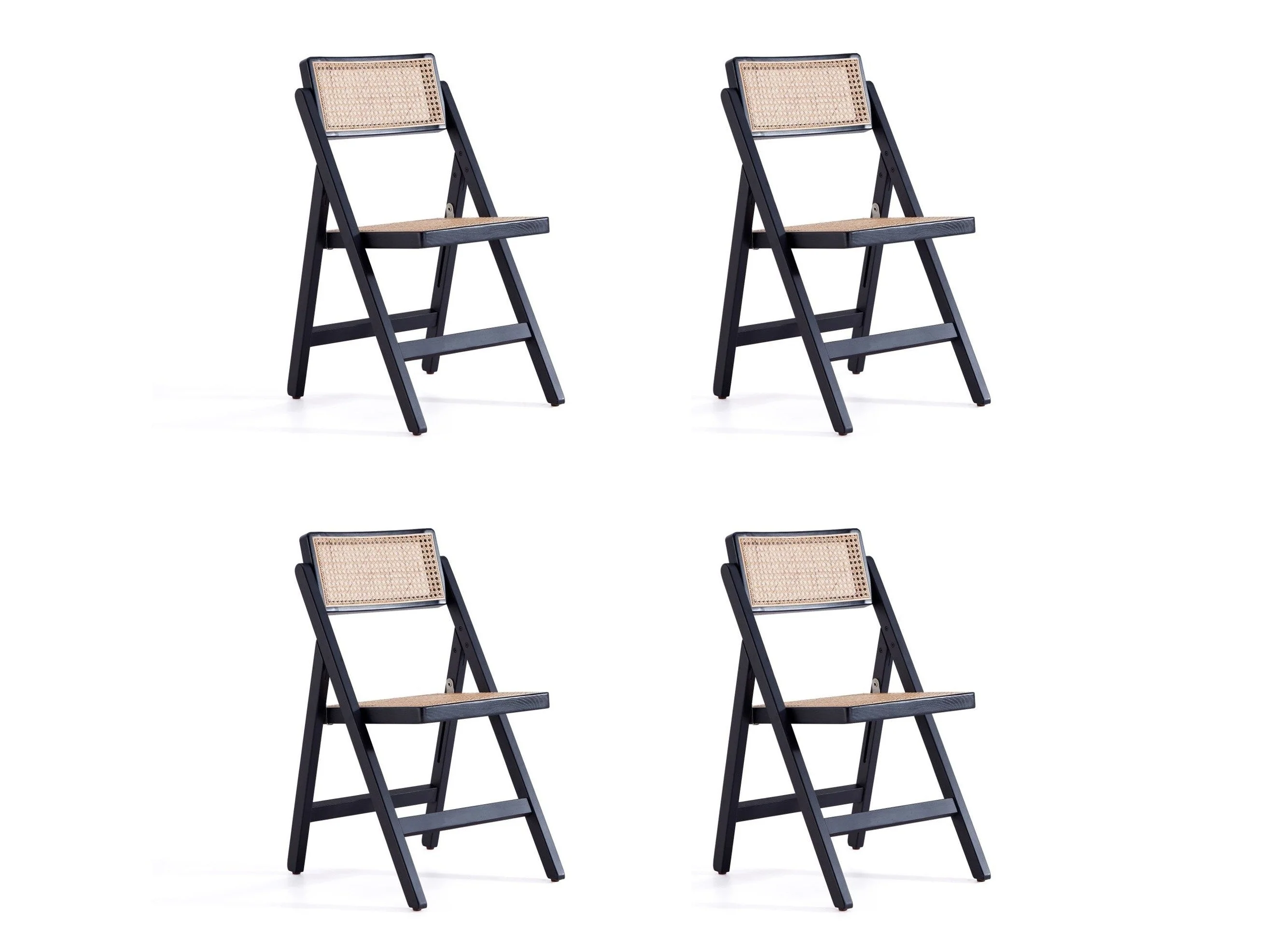 Pullman Folding Dining Chair in Black and Natural Cane (set of 4)